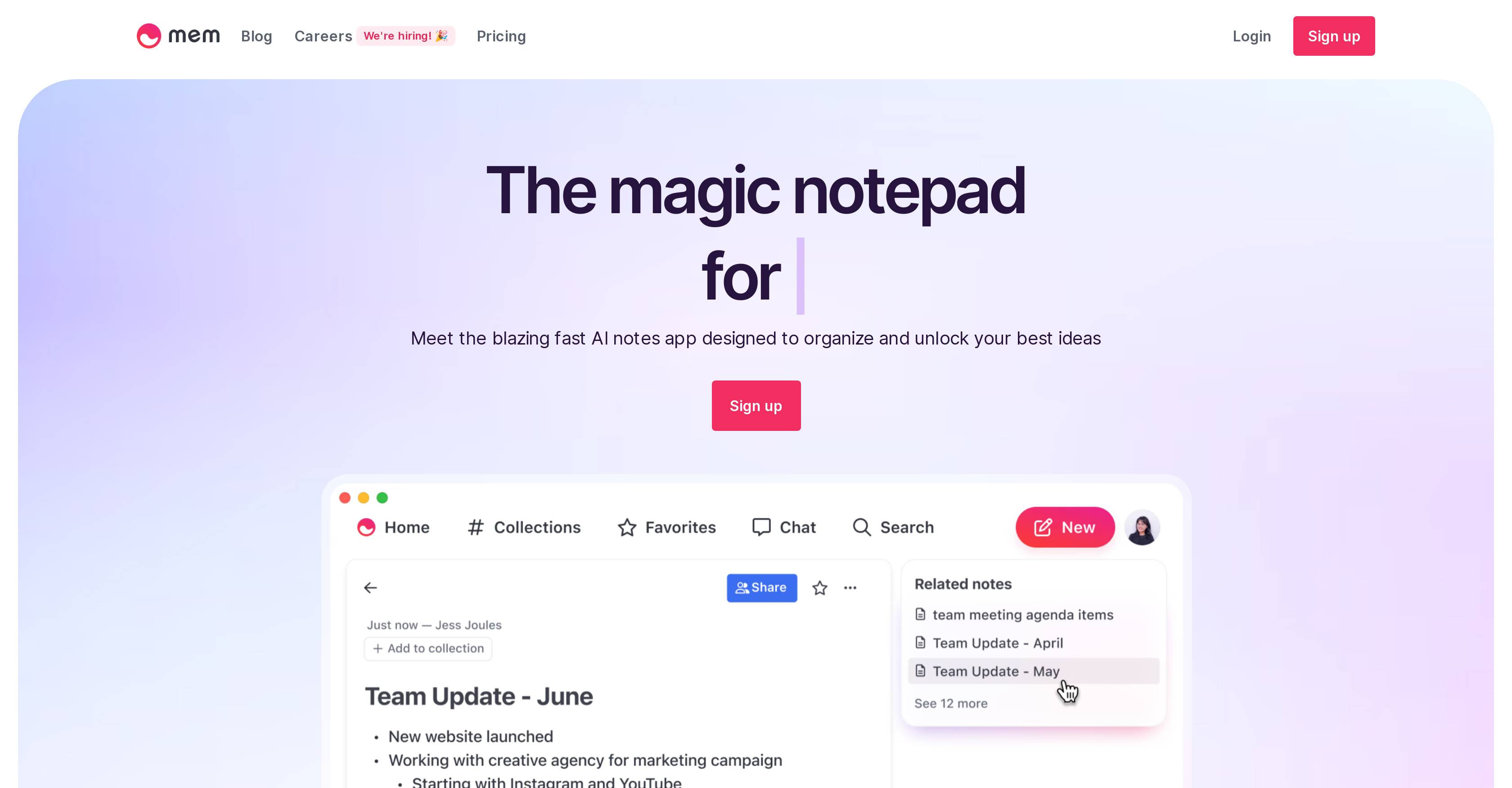 Mem - Screenshot showing the interface and features of this AI tool