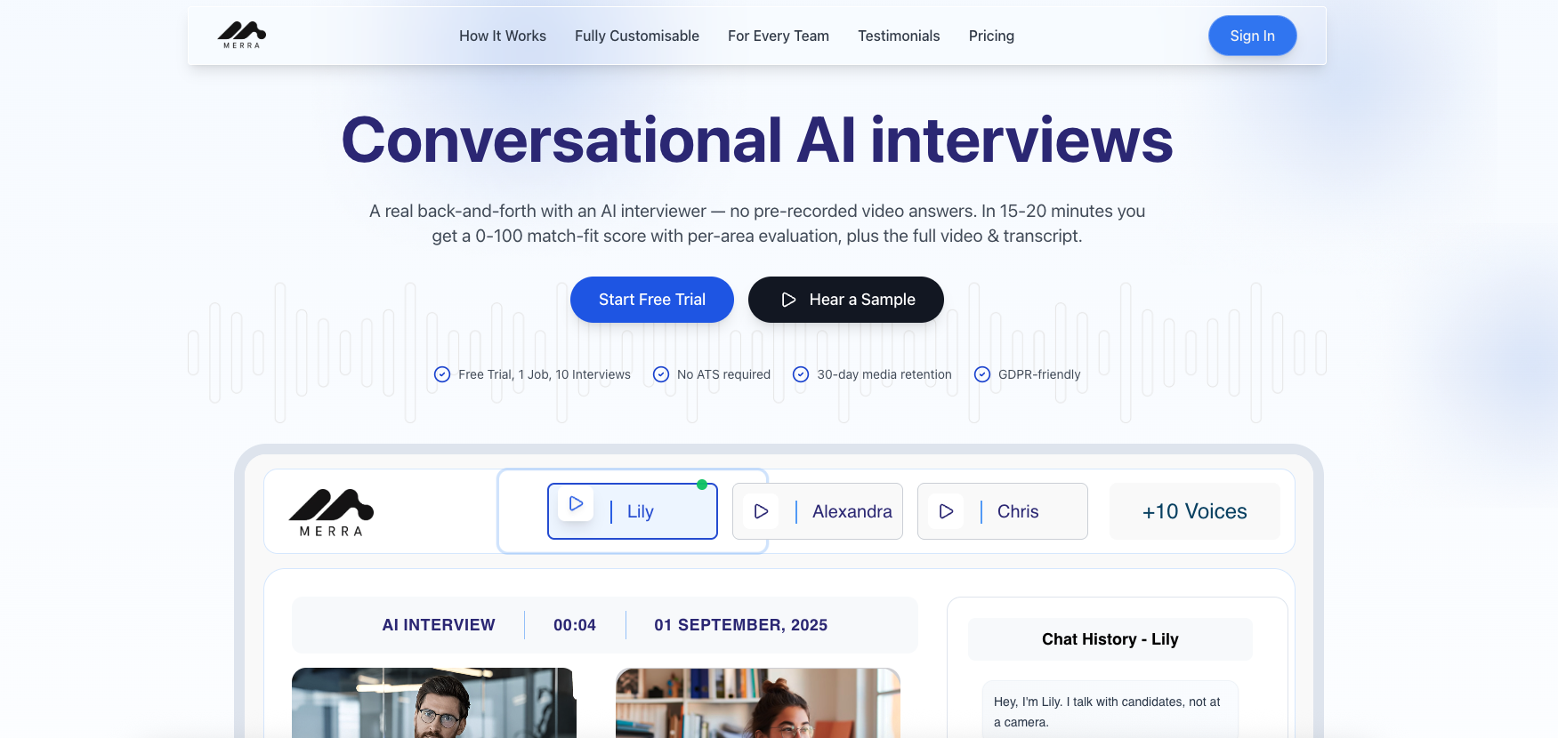 Merra - Screenshot showing the interface and features of this AI tool