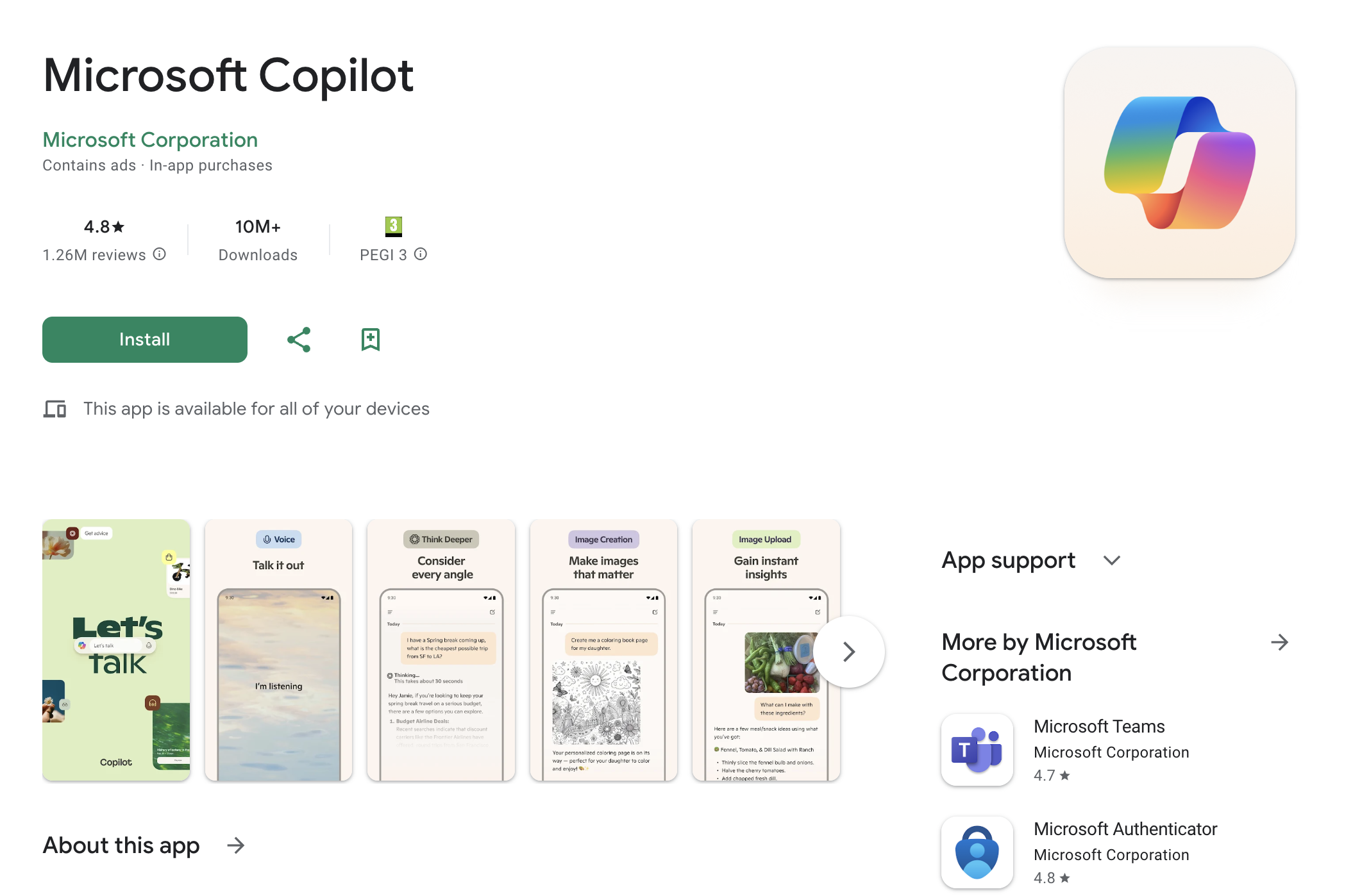 Microsoft Copilot for Androidv4 - Screenshot showing the interface and features of this AI tool