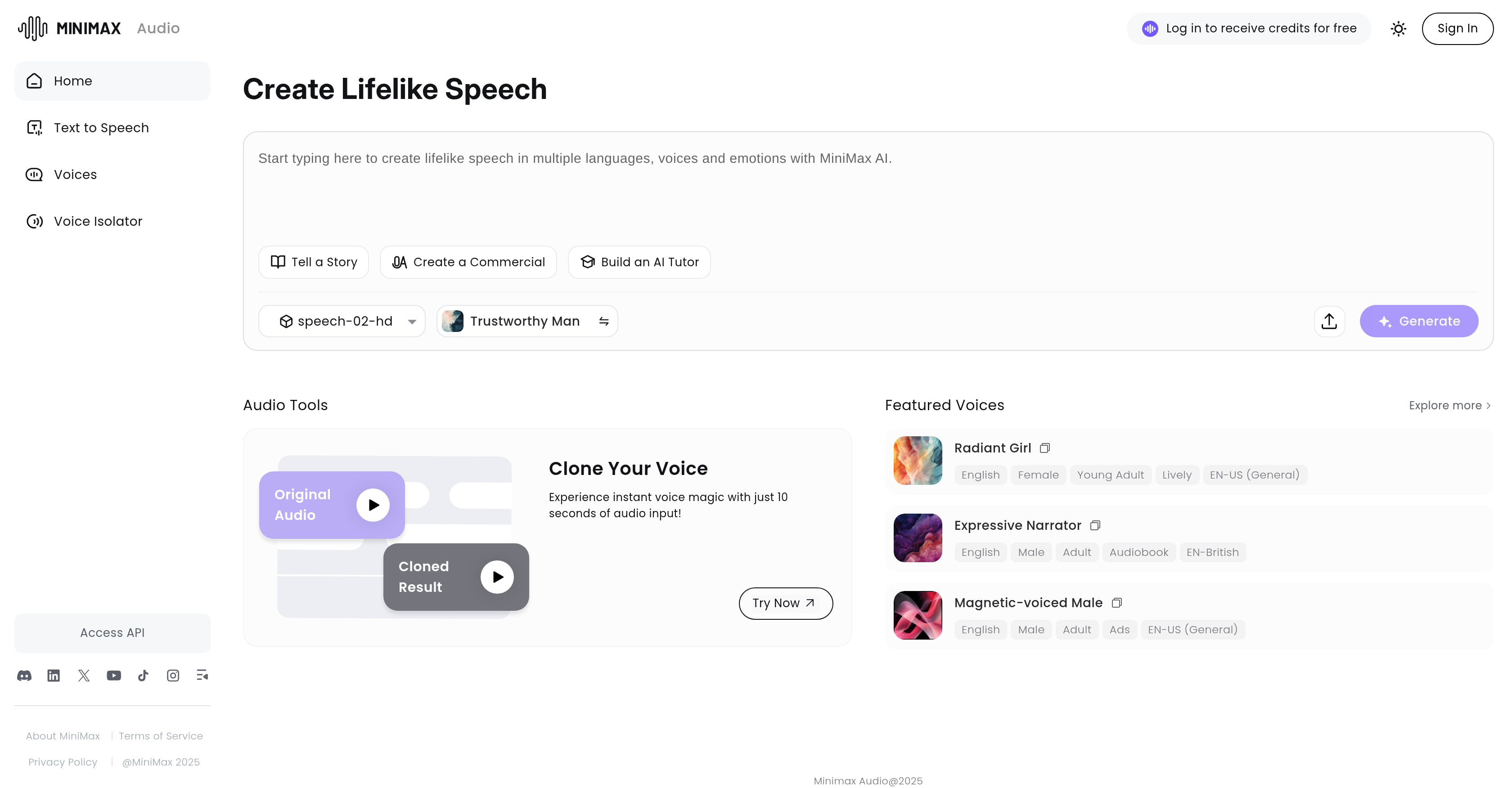 MiniMax Audio - Screenshot showing the interface and features of this AI tool