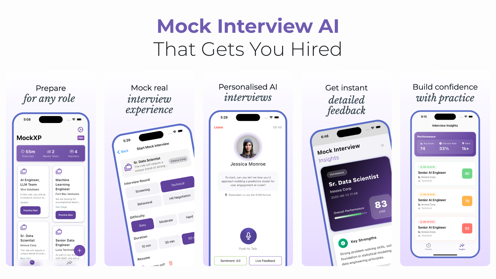 Interview Prep AI - MockXP - Screenshot showing the interface and features of this AI tool