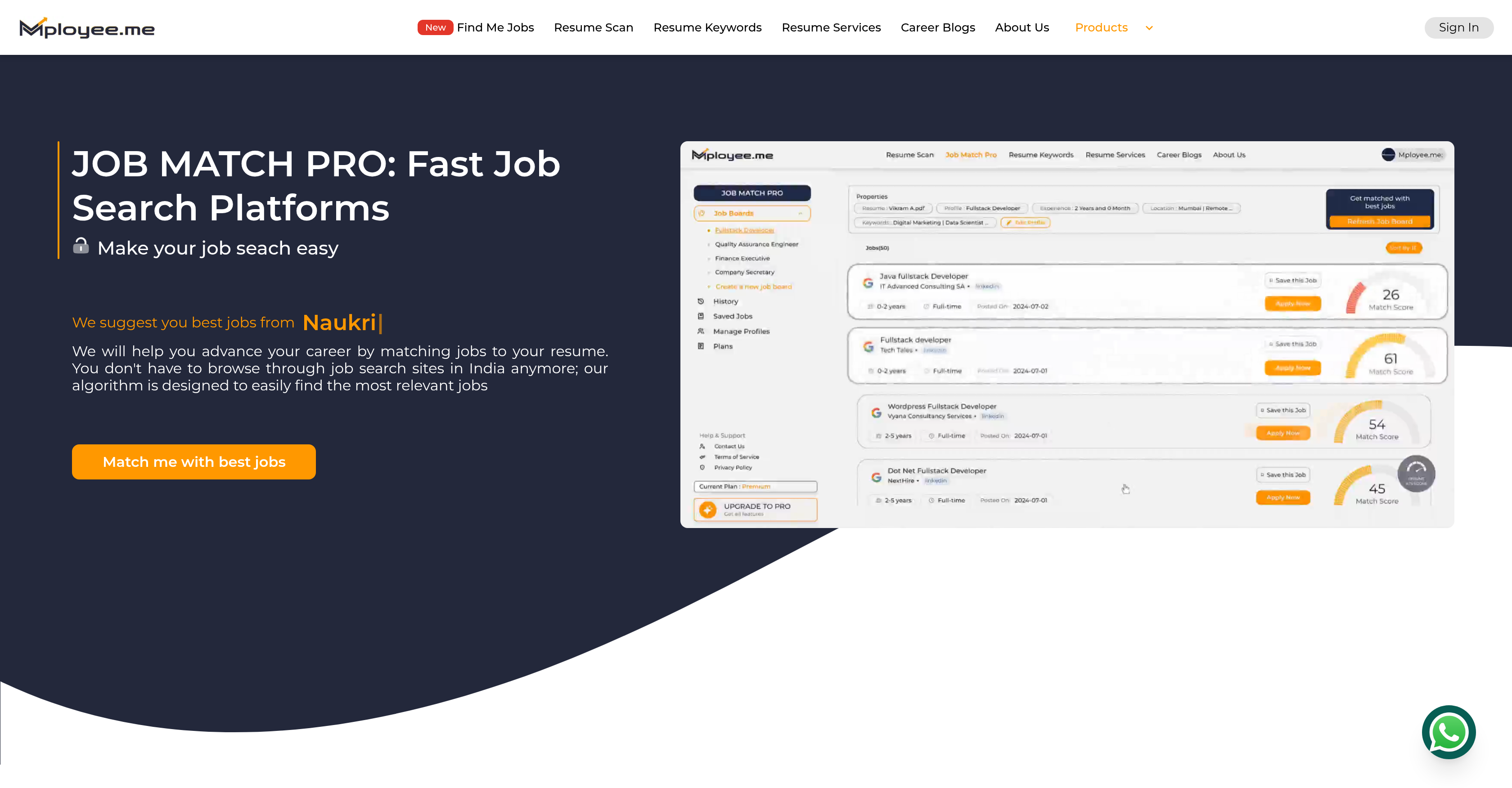 Mployee.me | Job Match Pro - Screenshot showing the interface and features of this AI tool