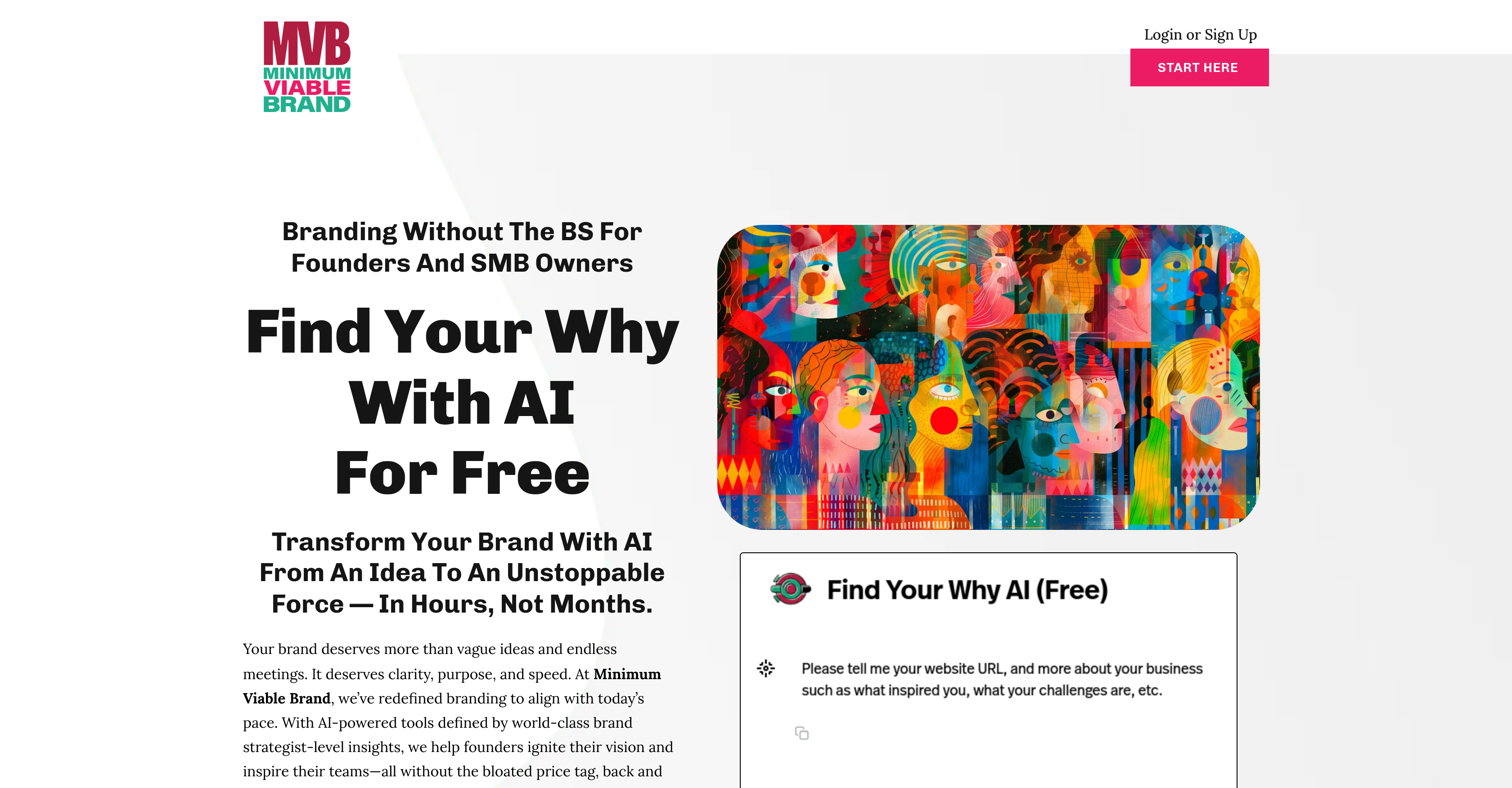 Minimum Viable Brand (MVB) - Screenshot showing the interface and features of this AI tool