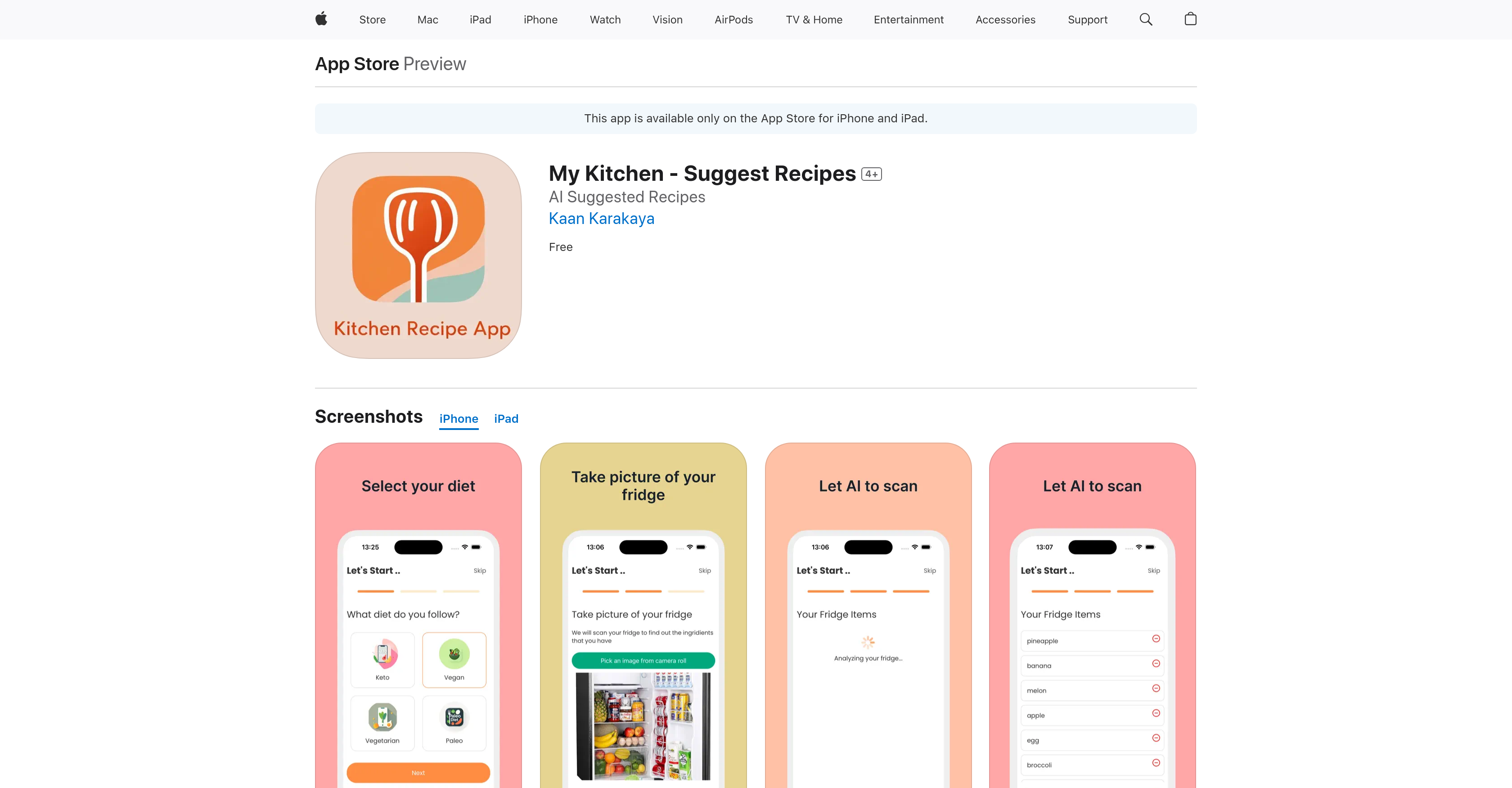 My Kitchen - Suggest Recipes - Screenshot showing the interface and features of this AI tool