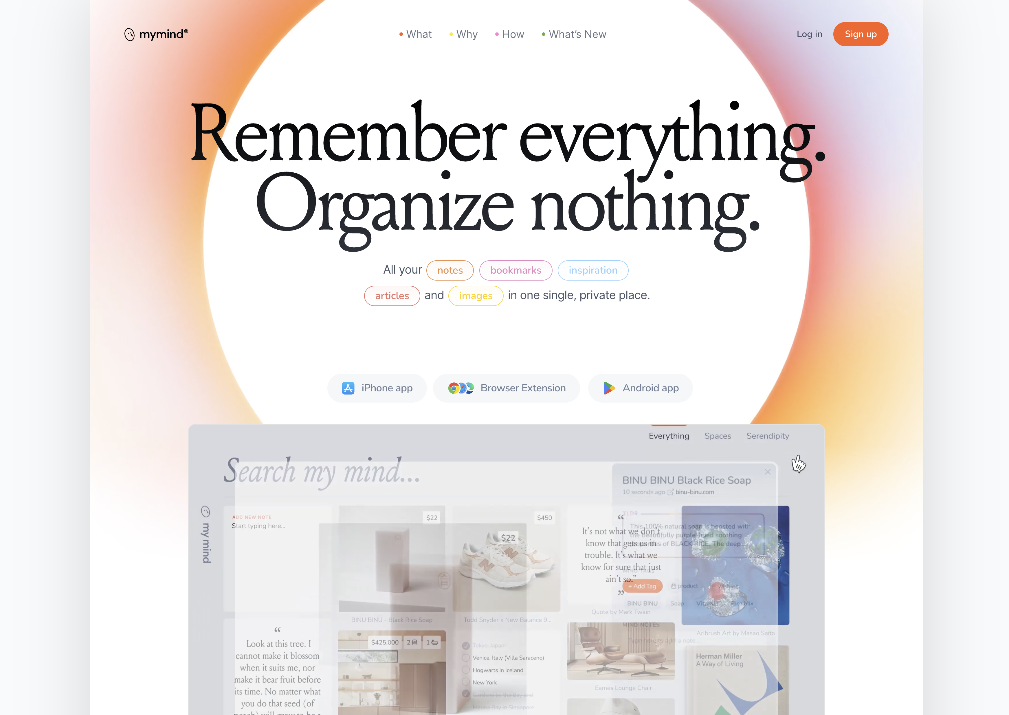 mymind - Screenshot showing the interface and features of this AI tool