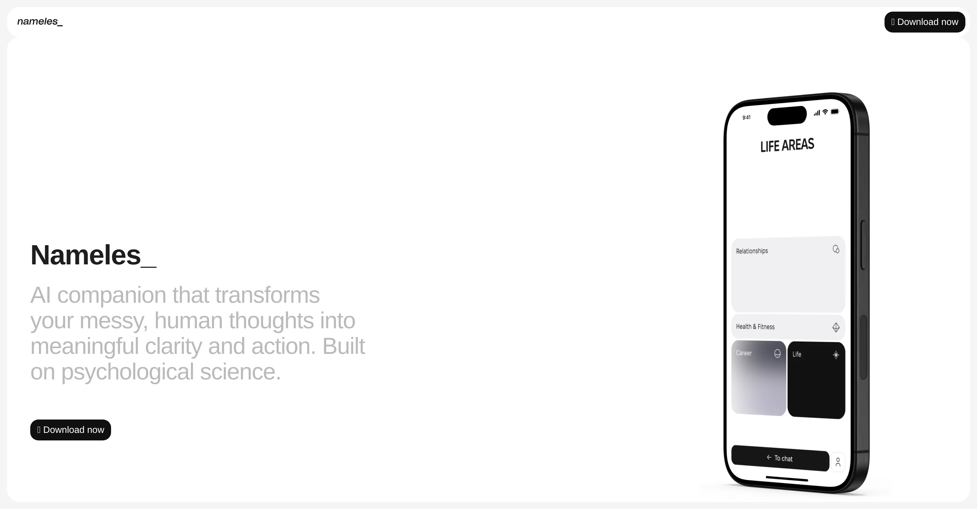 Nameles.app - Screenshot showing the interface and features of this AI tool