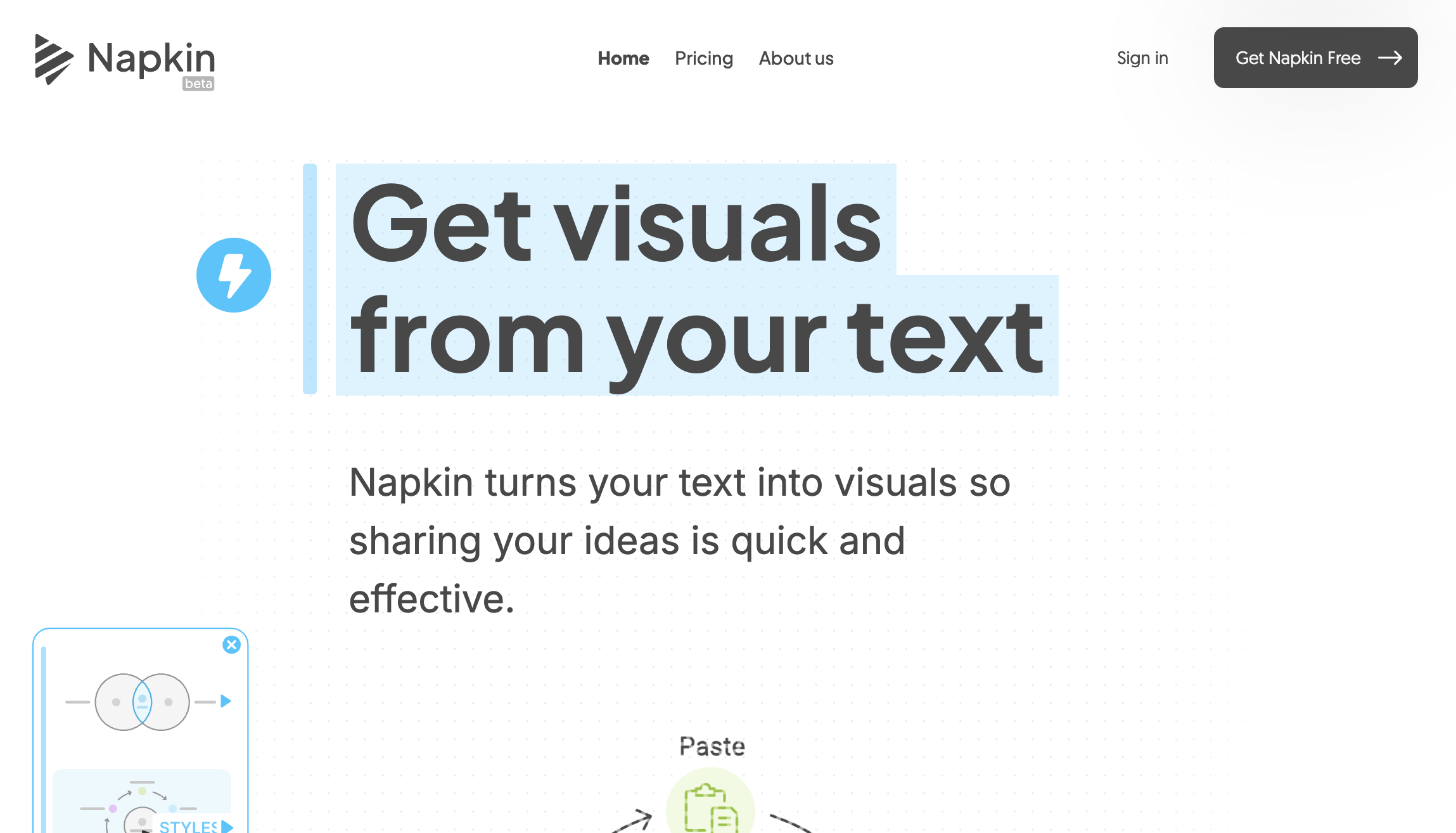 Napkinv1.2 - Screenshot showing the interface and features of this AI tool