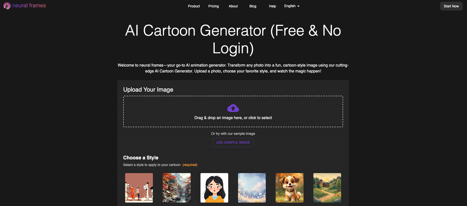 Neural Frames Cartoon Generator - Screenshot showing the interface and features of this AI tool