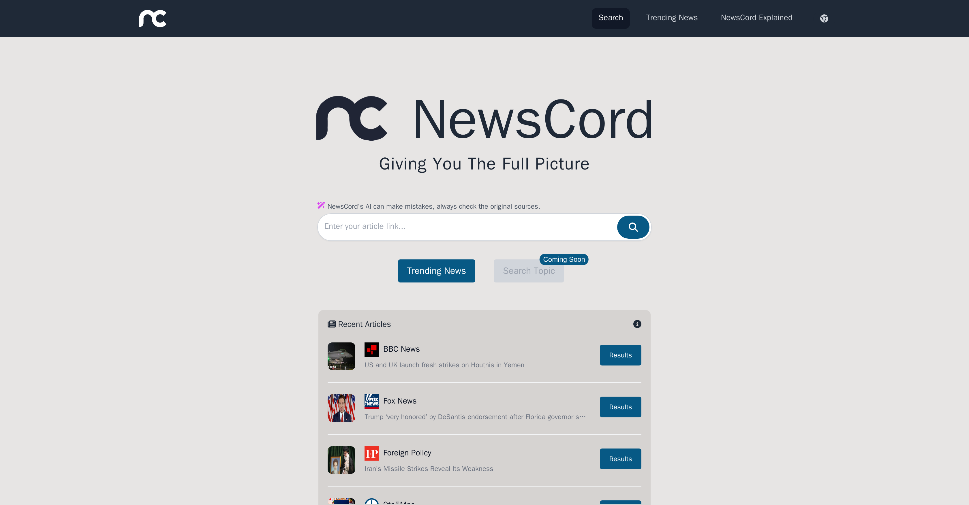 NewsCord - Screenshot showing the interface and features of this AI tool