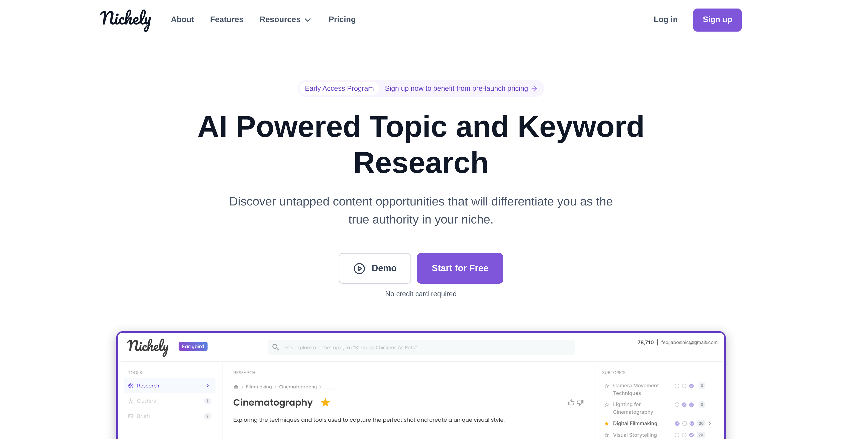 Nichely - Screenshot showing the interface and features of this AI tool