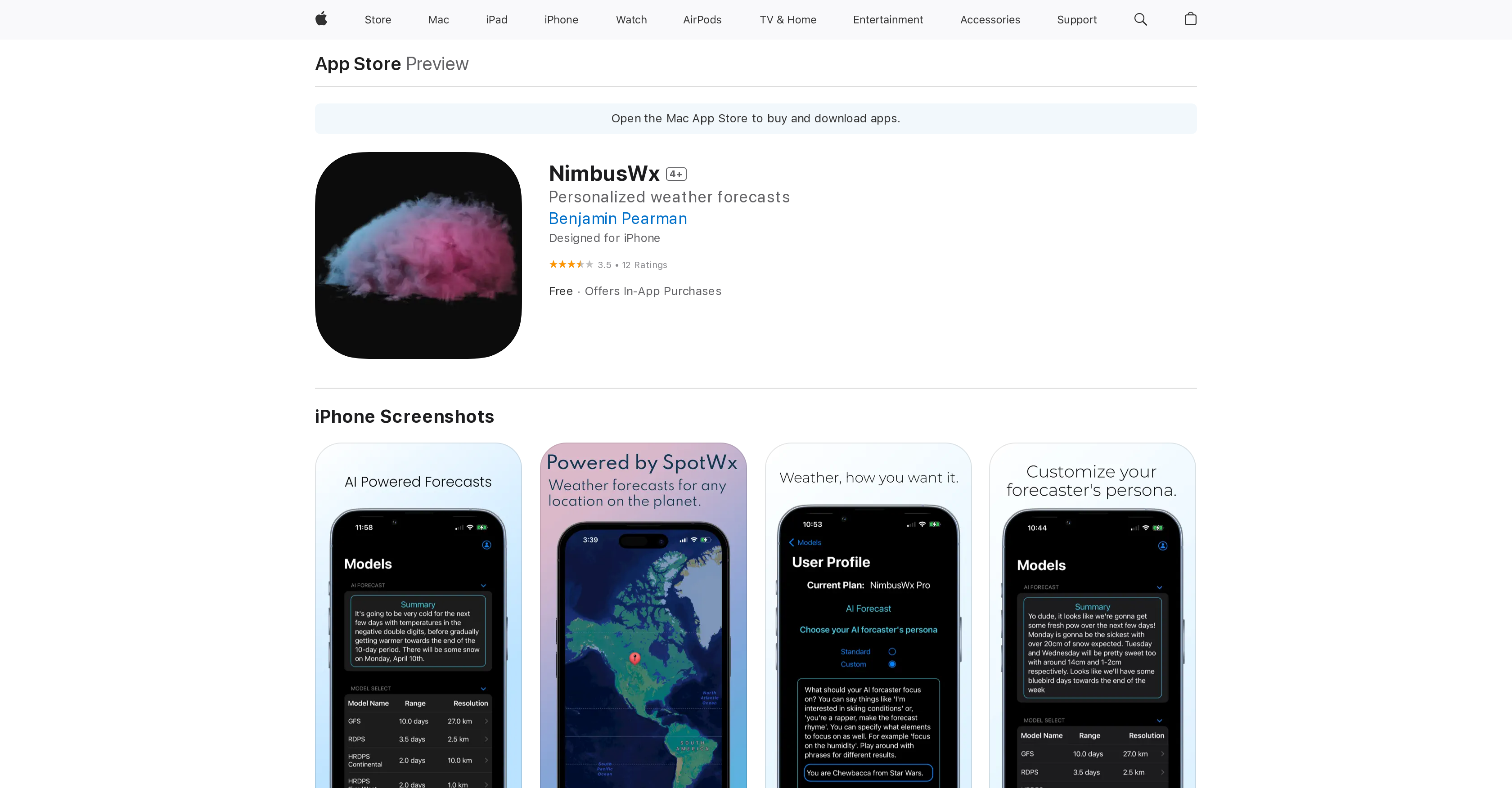 NimbusWx - Screenshot showing the interface and features of this AI tool