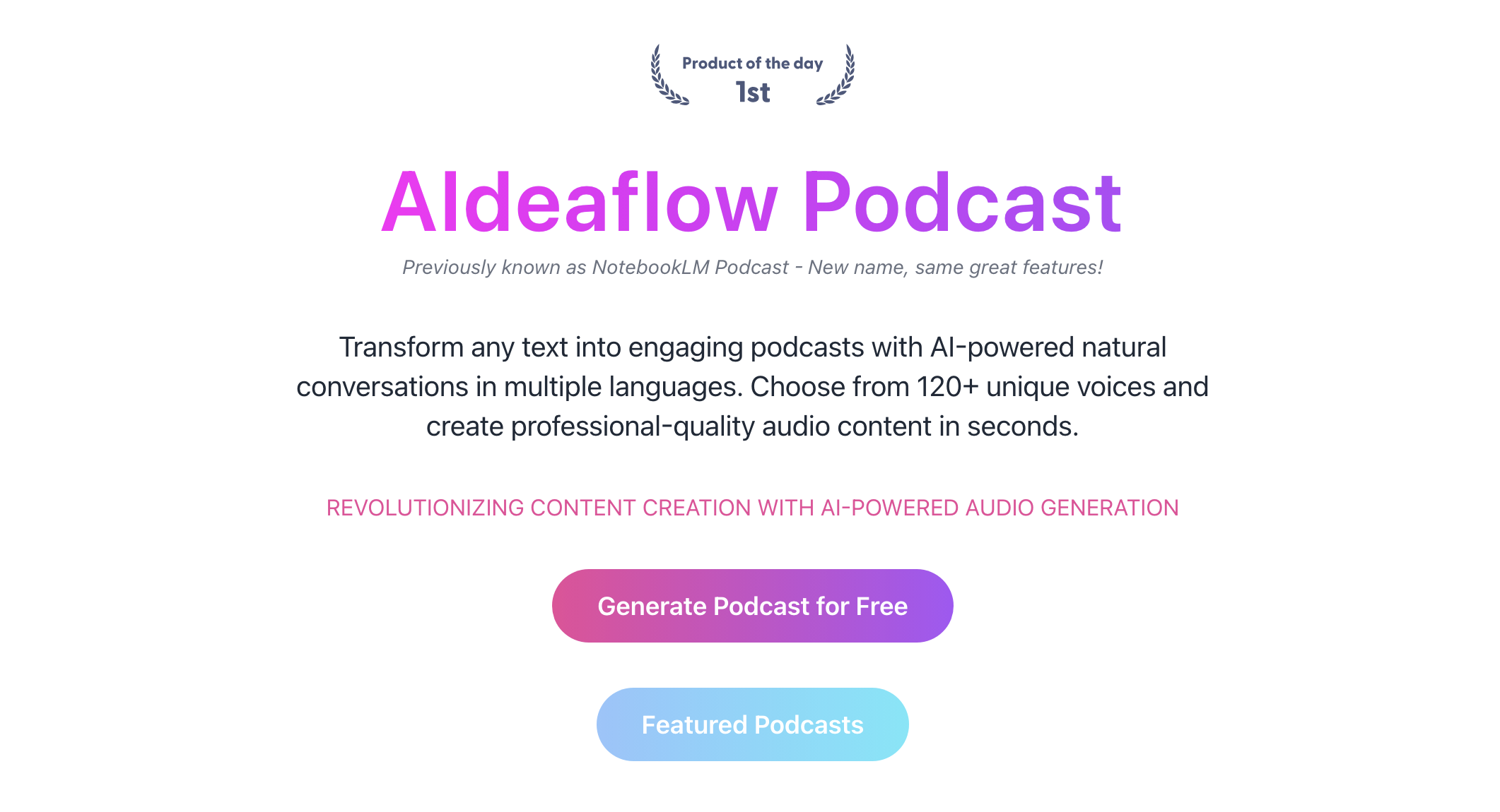 AIdeaflow Podcast - Screenshot showing the interface and features of this AI tool