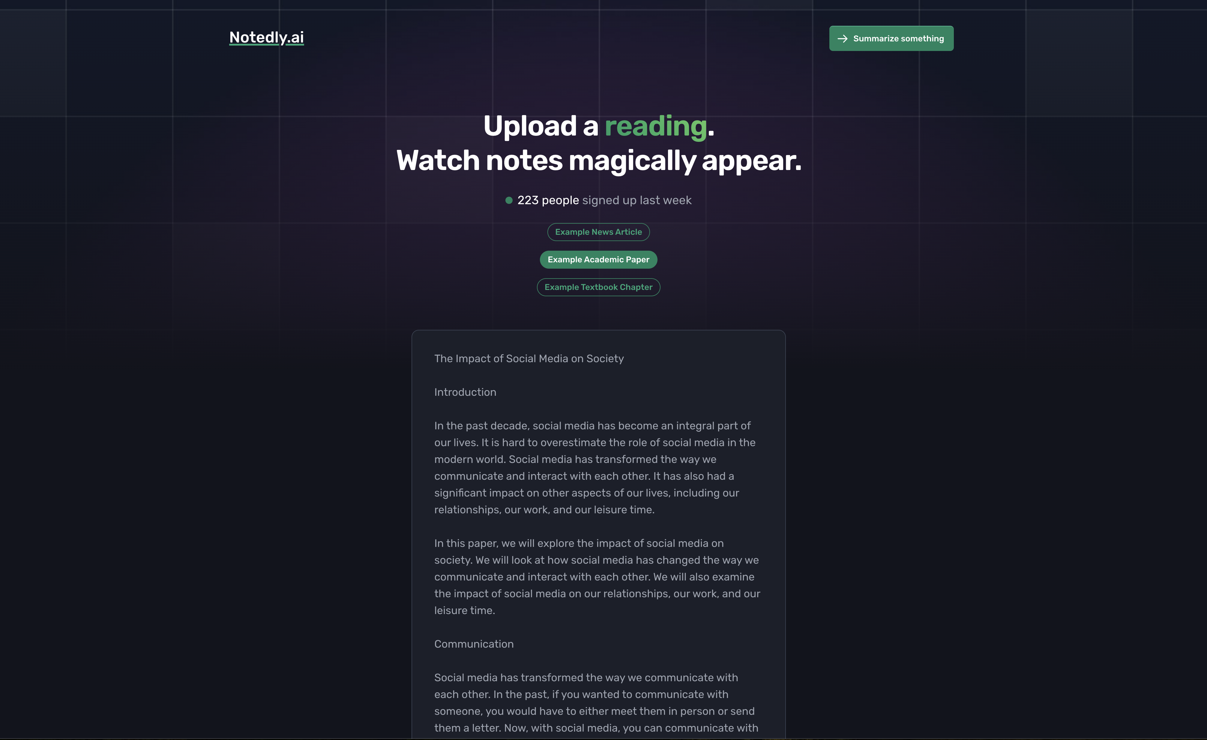 Notedly - Screenshot showing the interface and features of this AI tool