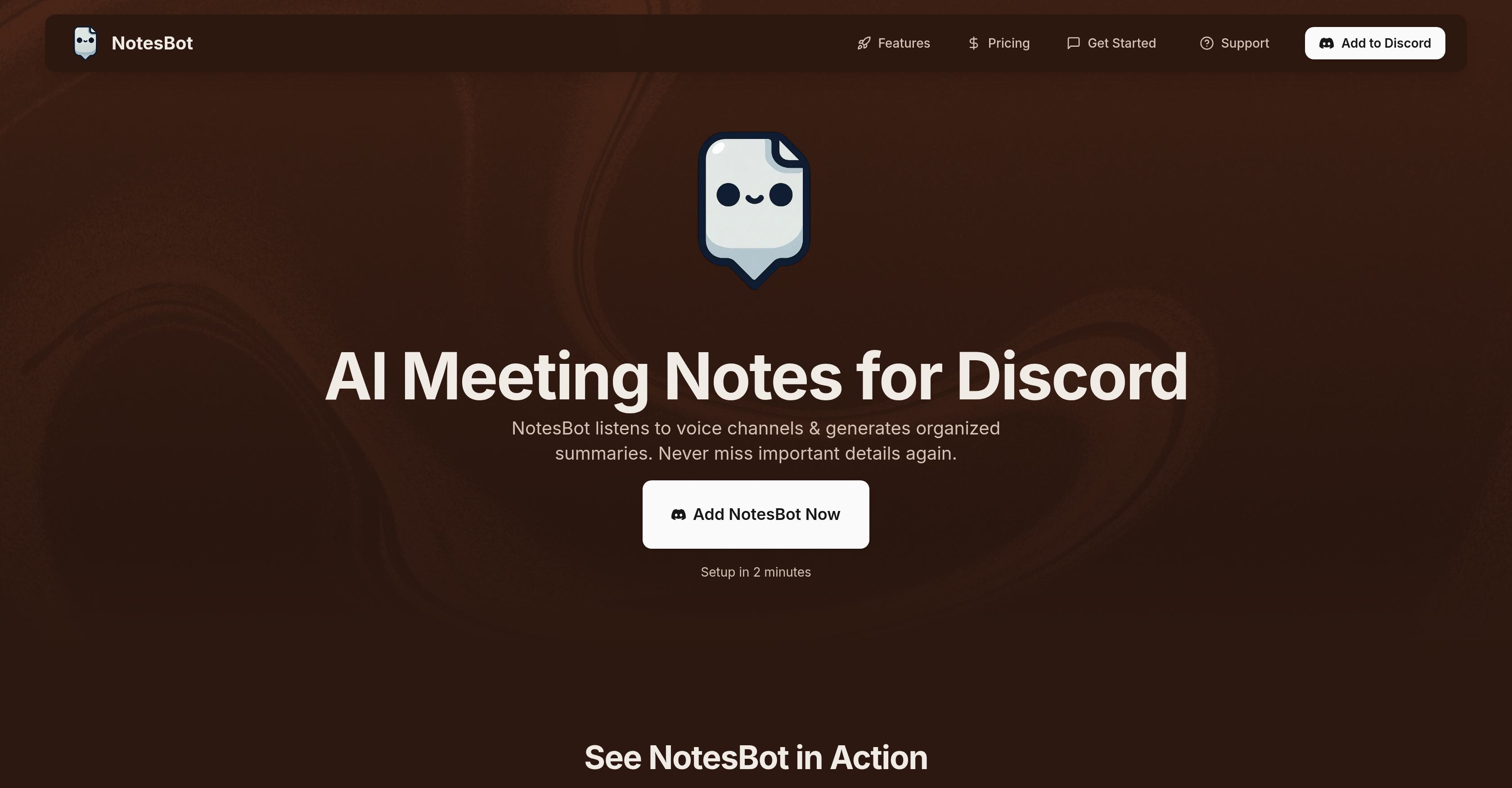 Discord NotesBot - Screenshot showing the interface and features of this AI tool