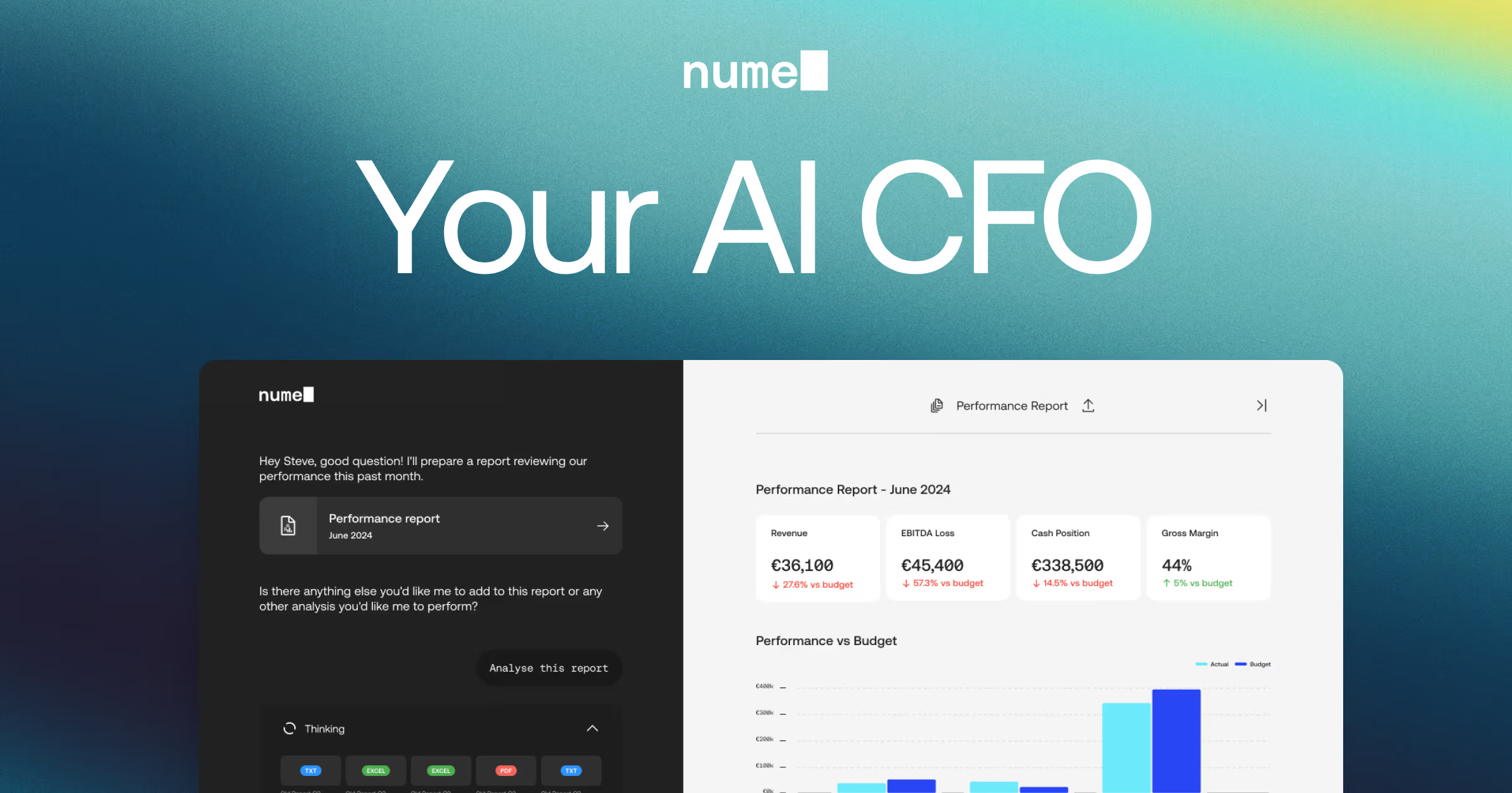 Nume AI CFO - Screenshot showing the interface and features of this AI tool