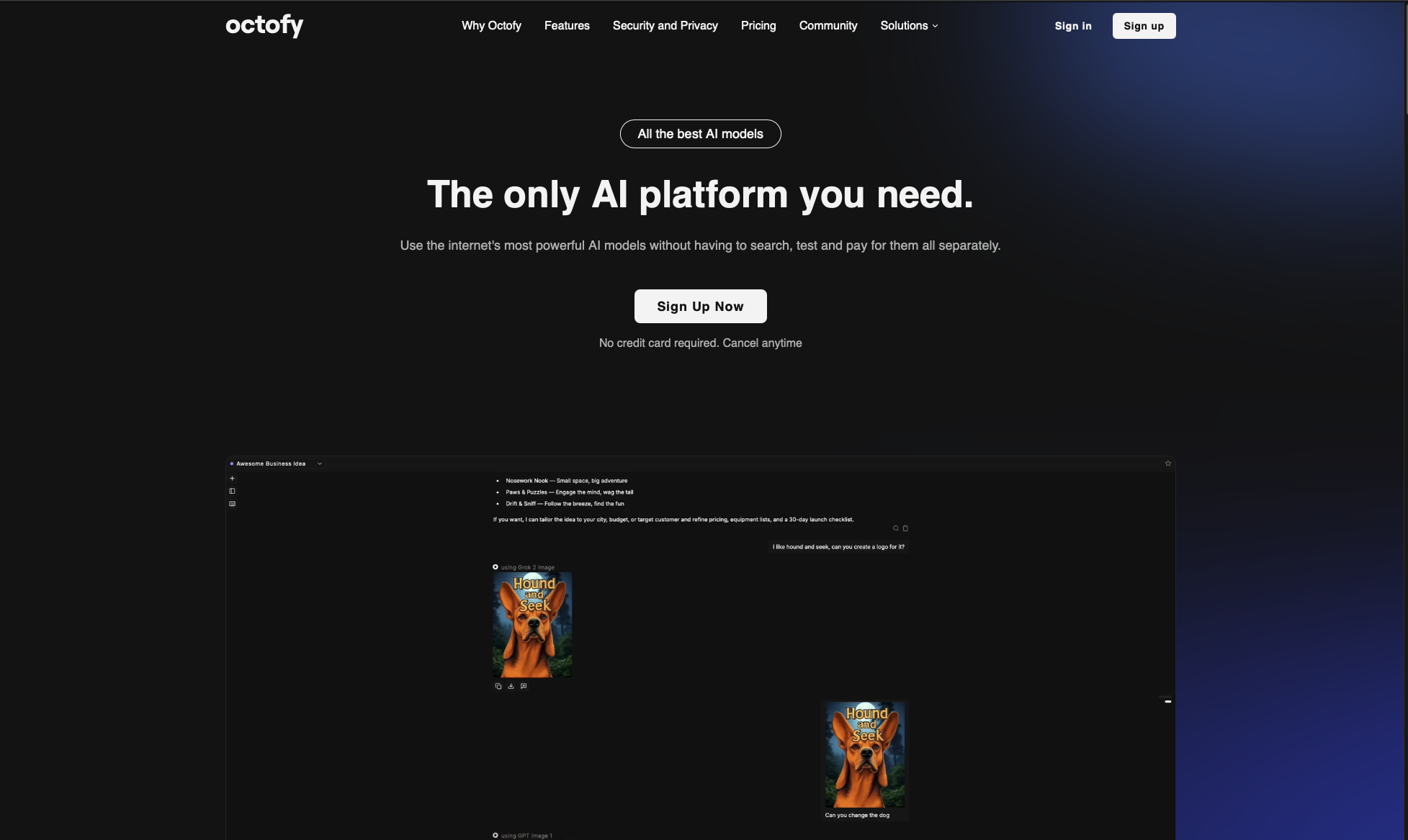 Octofy - Screenshot showing the interface and features of this AI tool