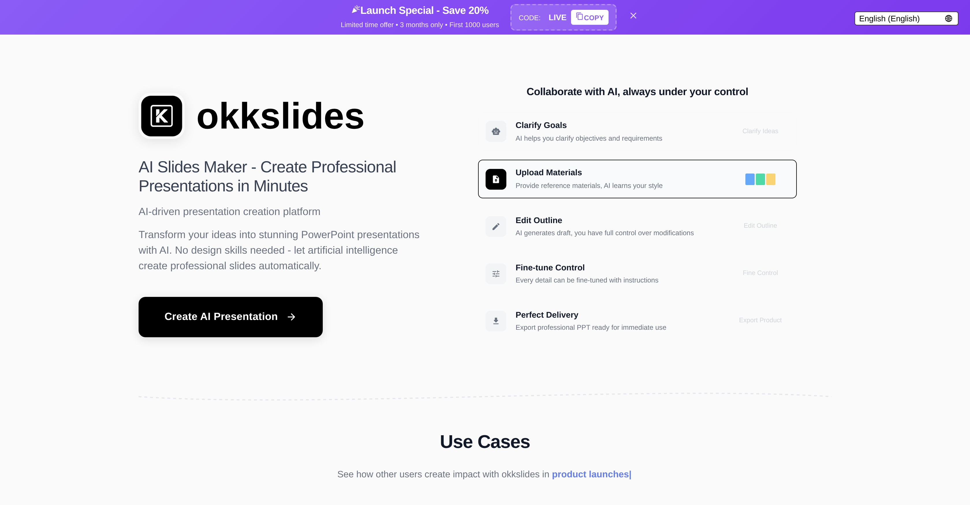 okkslides - Screenshot showing the interface and features of this AI tool