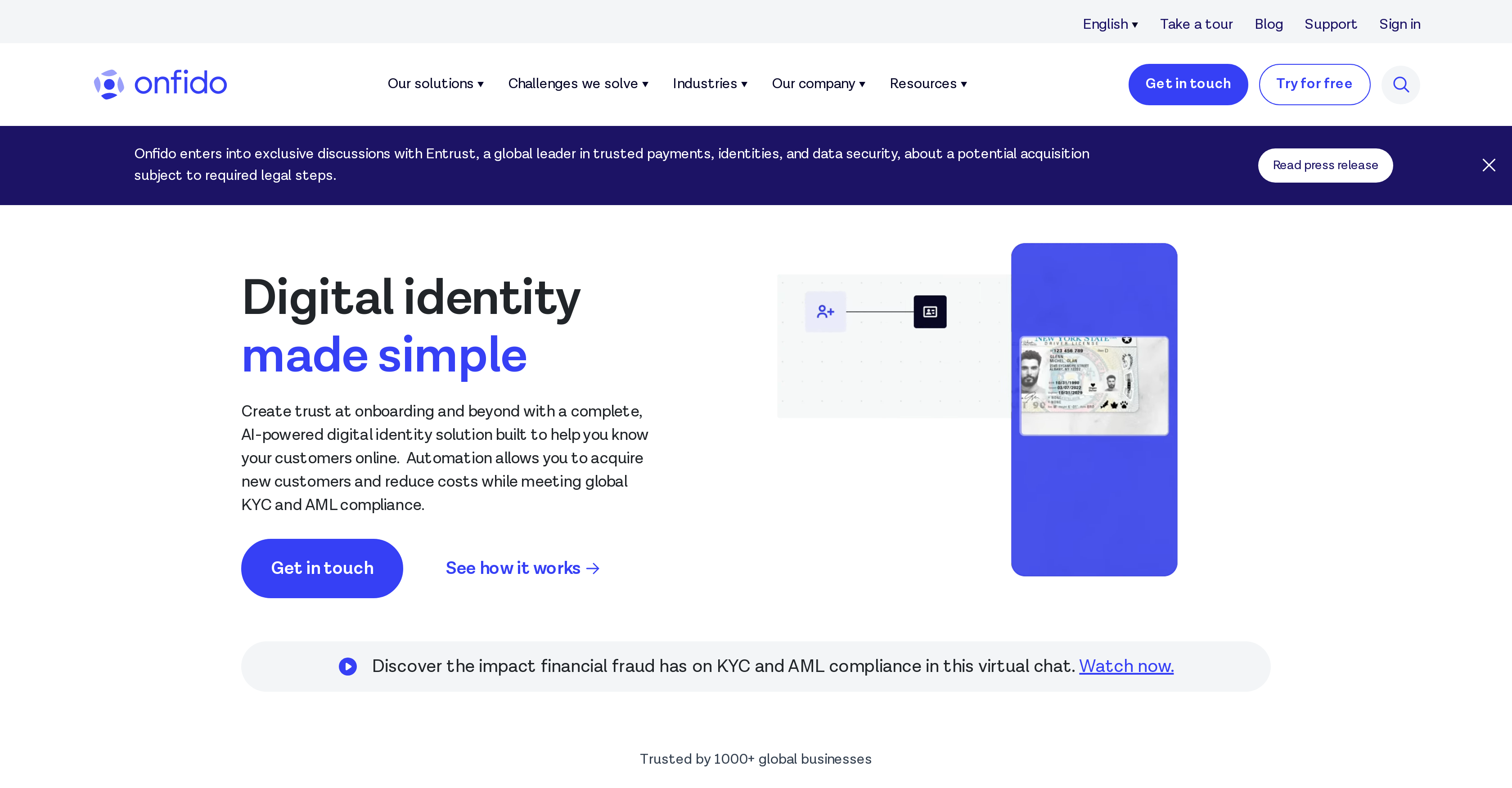 Onfido - Screenshot showing the interface and features of this AI tool