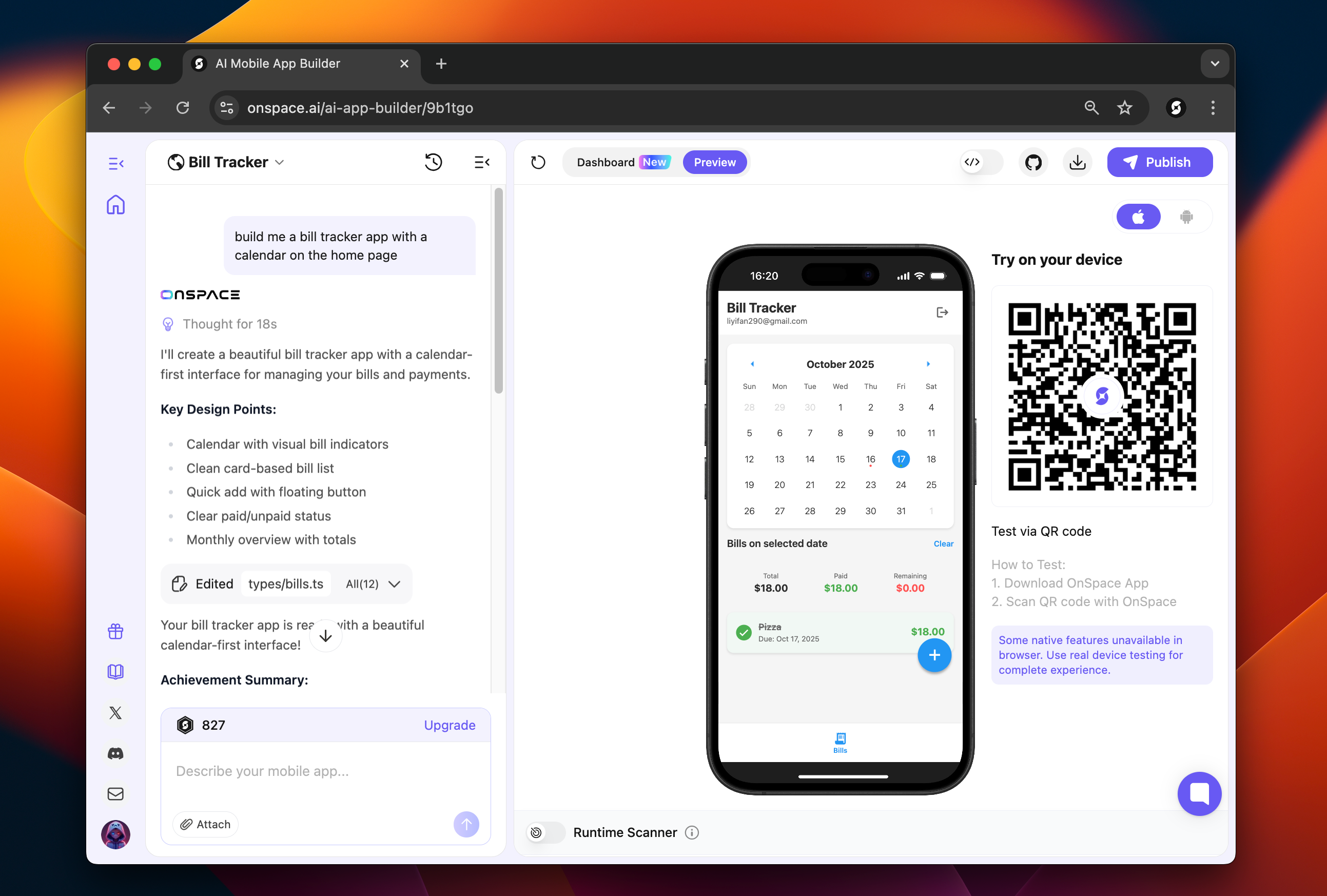 OnSpace.AI - No Code App Builderv1.2.0 - Screenshot showing the interface and features of this AI tool