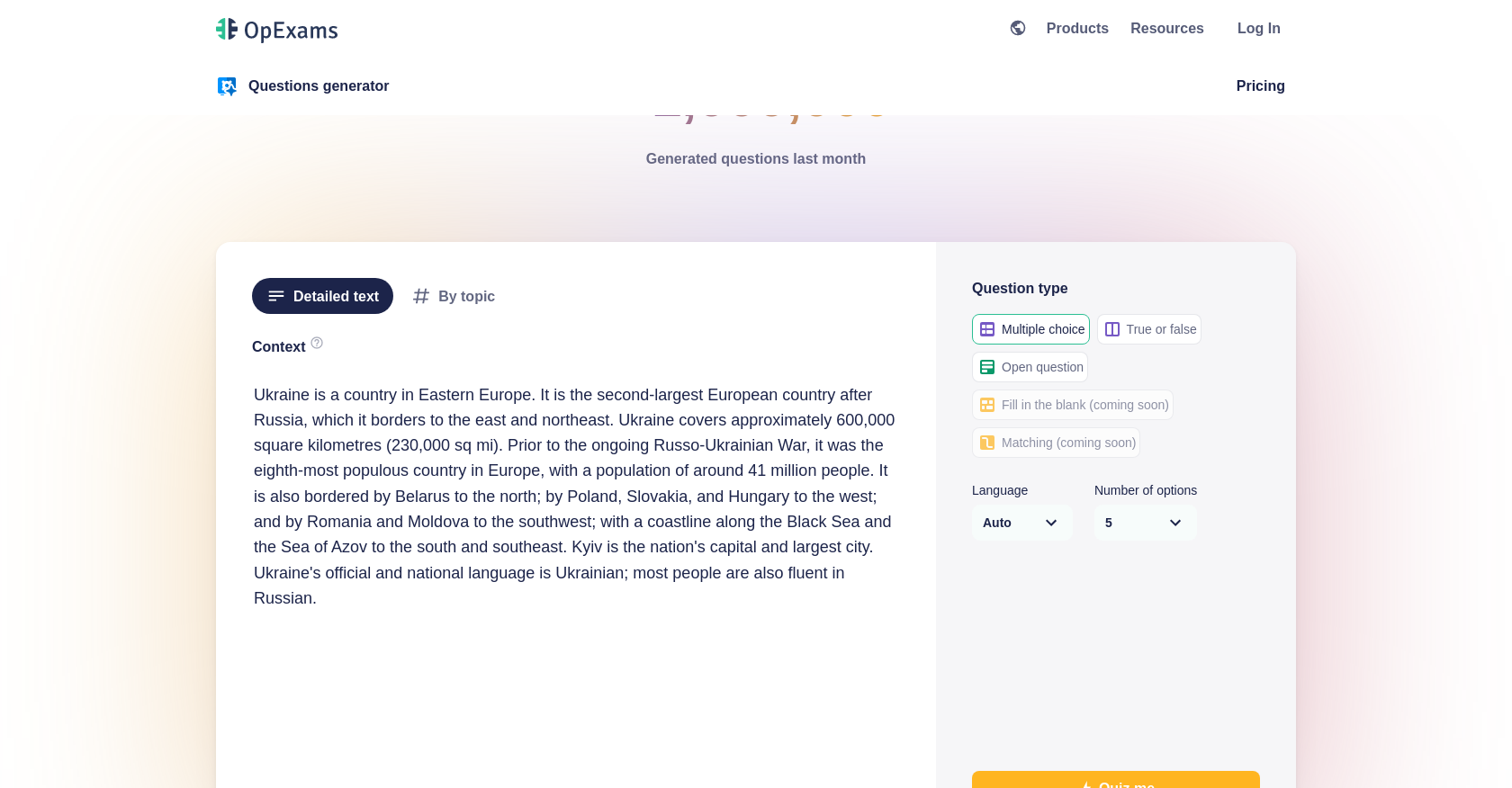 OpExams - Screenshot showing the interface and features of this AI tool