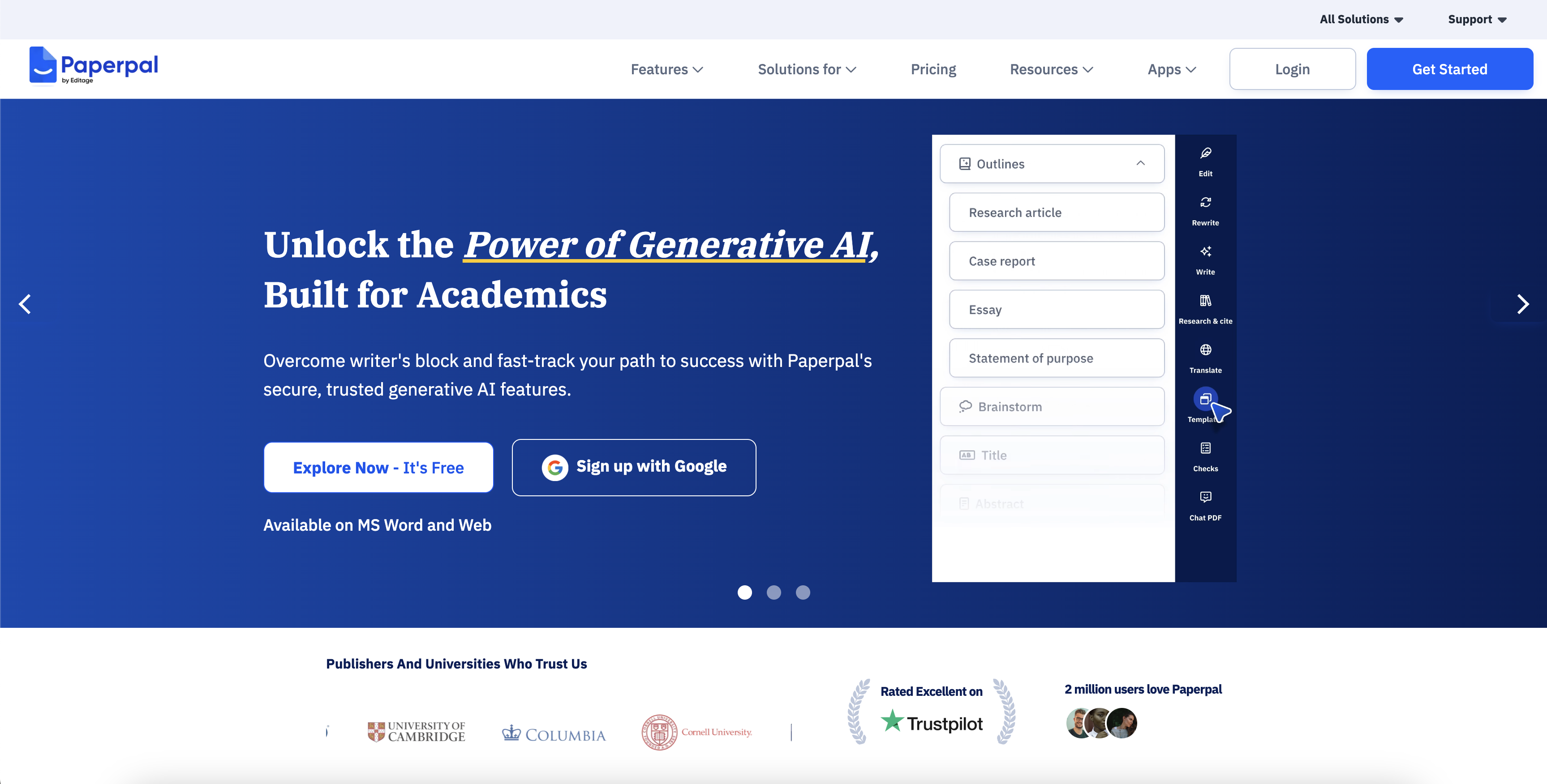 Paperpal - Screenshot showing the interface and features of this AI tool