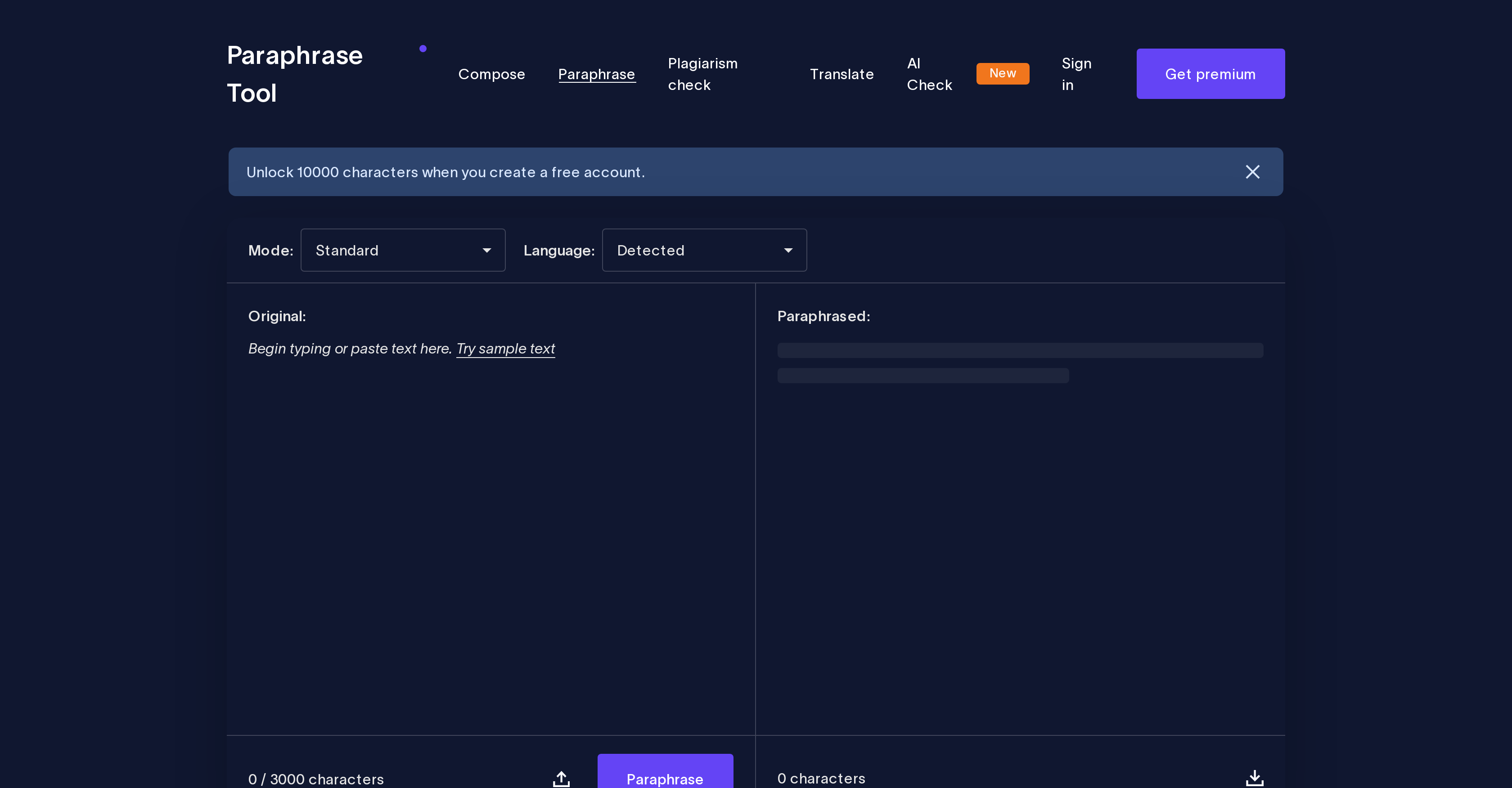 Paraphrase Tool - Screenshot showing the interface and features of this AI tool
