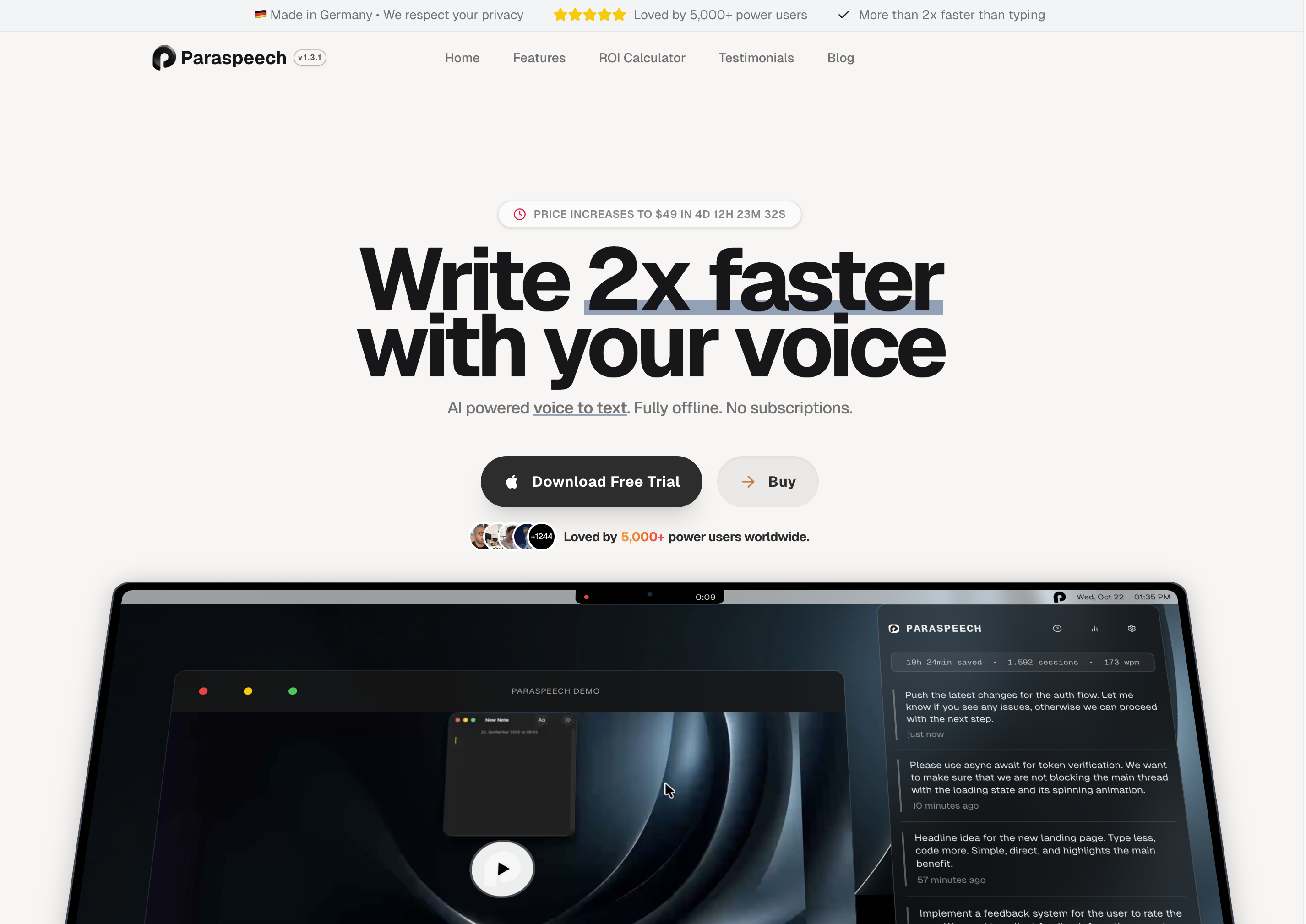 Paraspeech - Screenshot showing the interface and features of this AI tool