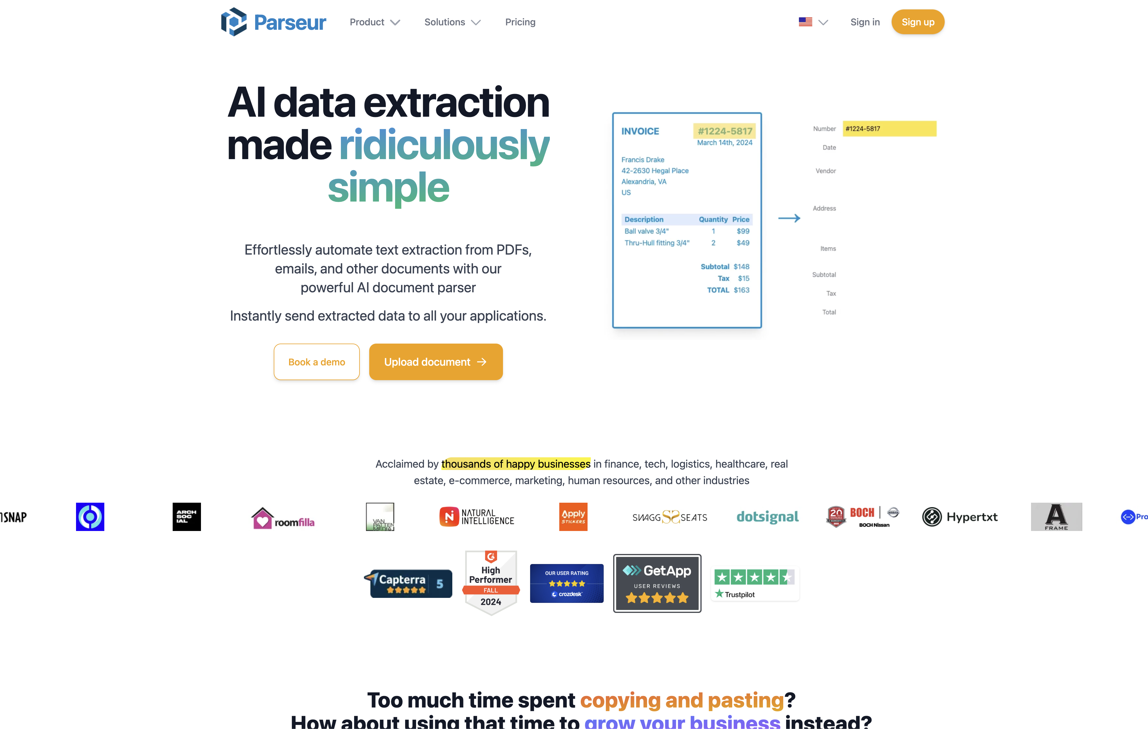 Parseur - Screenshot showing the interface and features of this AI tool