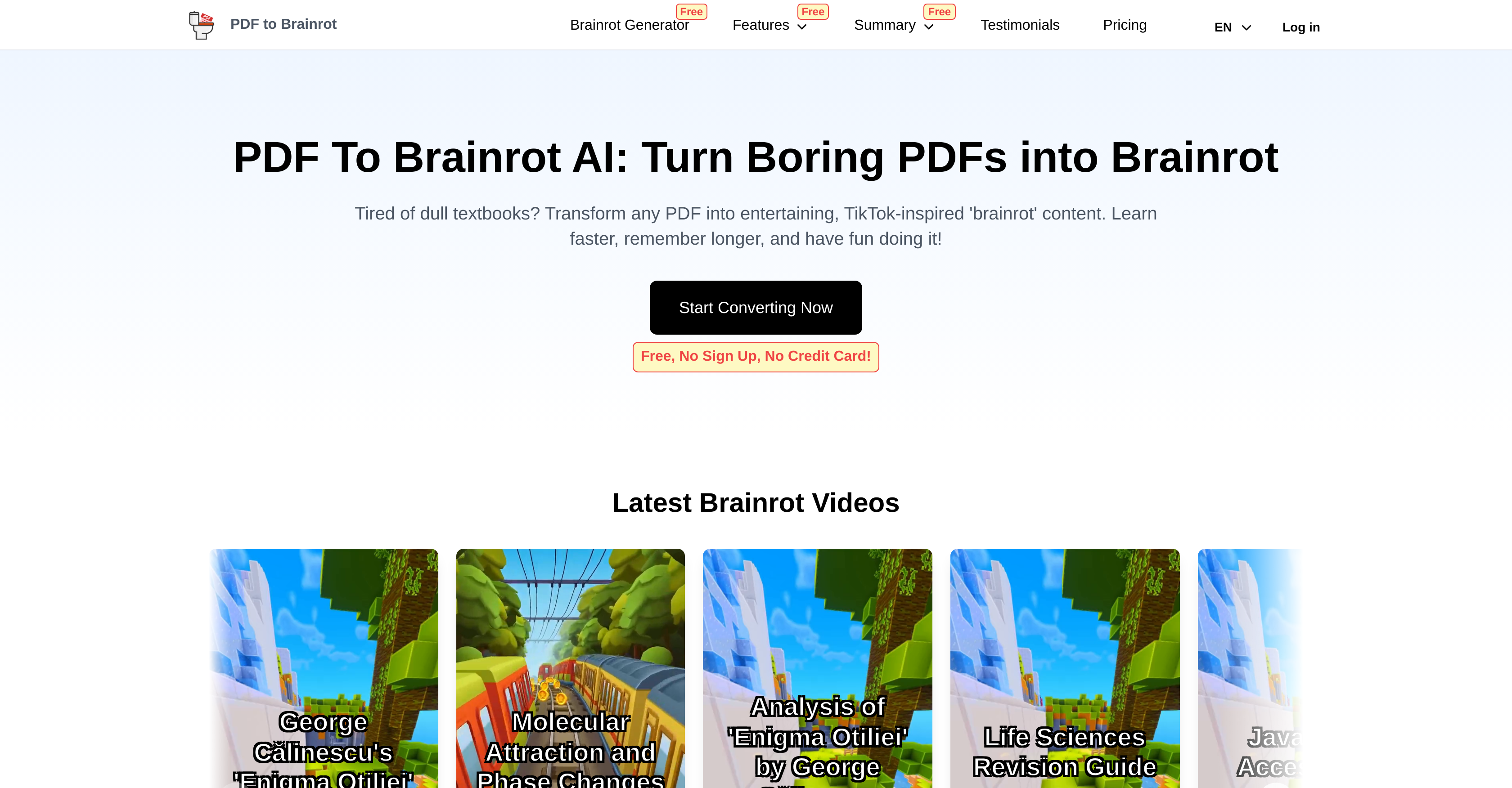 PDF To Brainrot AI - Screenshot showing the interface and features of this AI tool