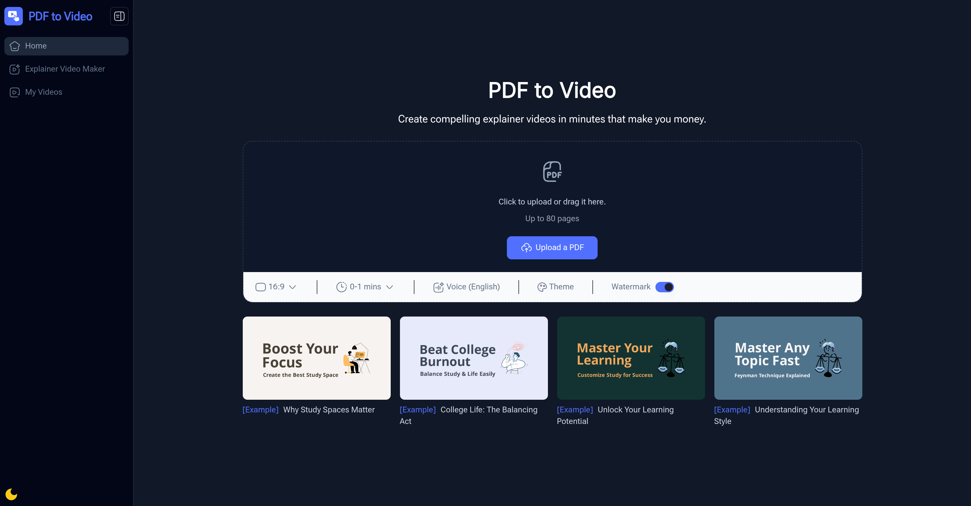 PDF to Video AI - Screenshot showing the interface and features of this AI tool