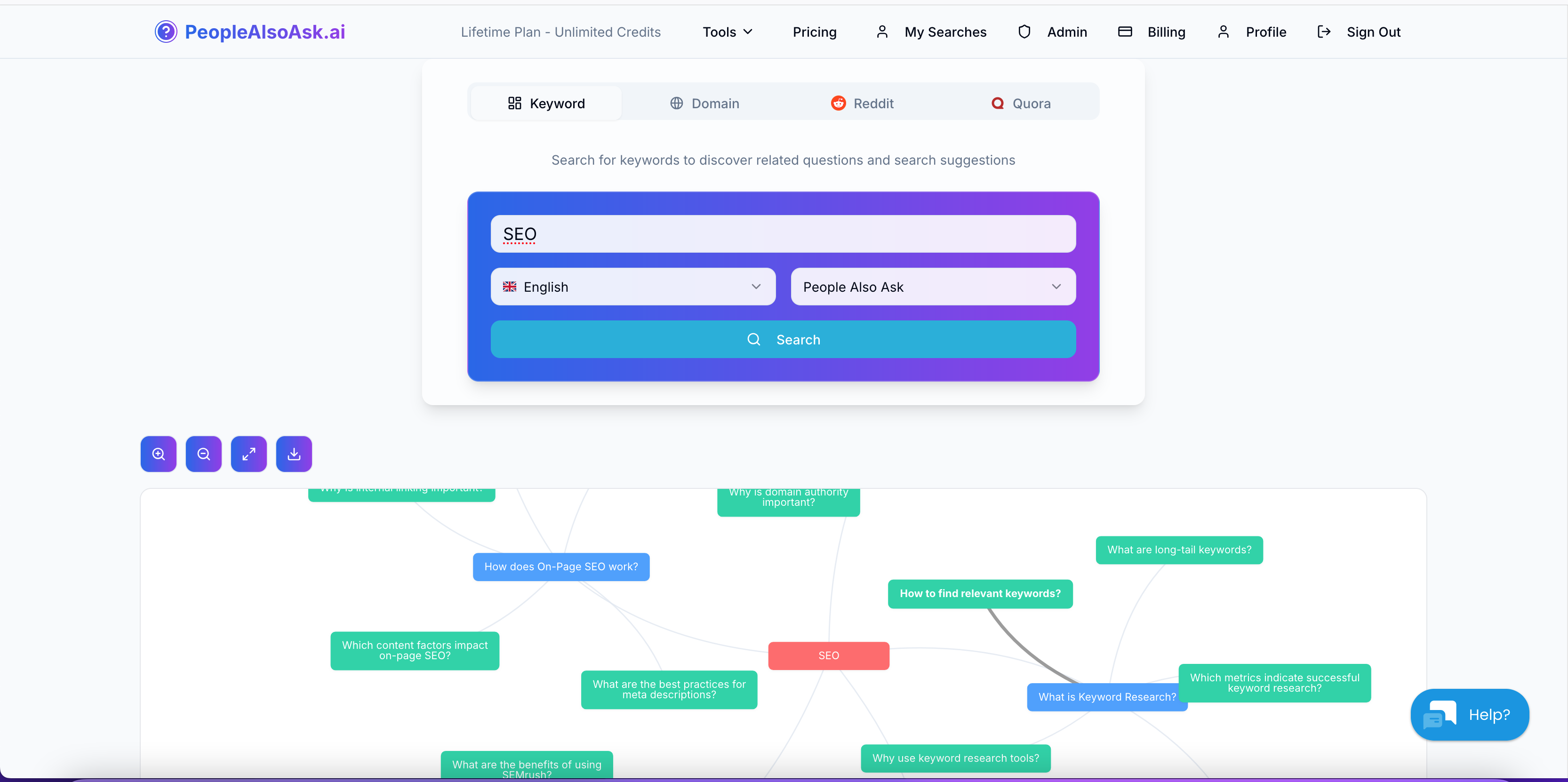 PeopleAlsoAskv2 - Screenshot showing the interface and features of this AI tool