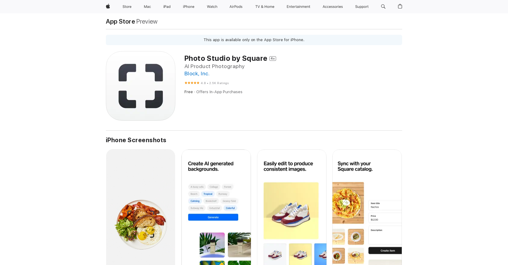 Photo Studio by Square - Screenshot showing the interface and features of this AI tool
