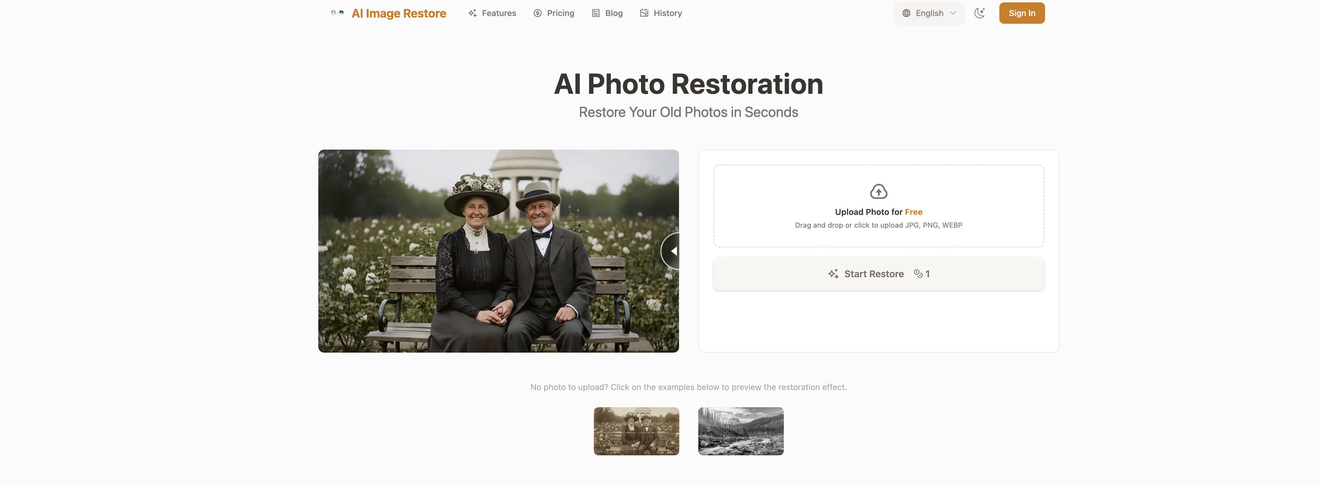 PhotoRestore.ai - Screenshot showing the interface and features of this AI tool