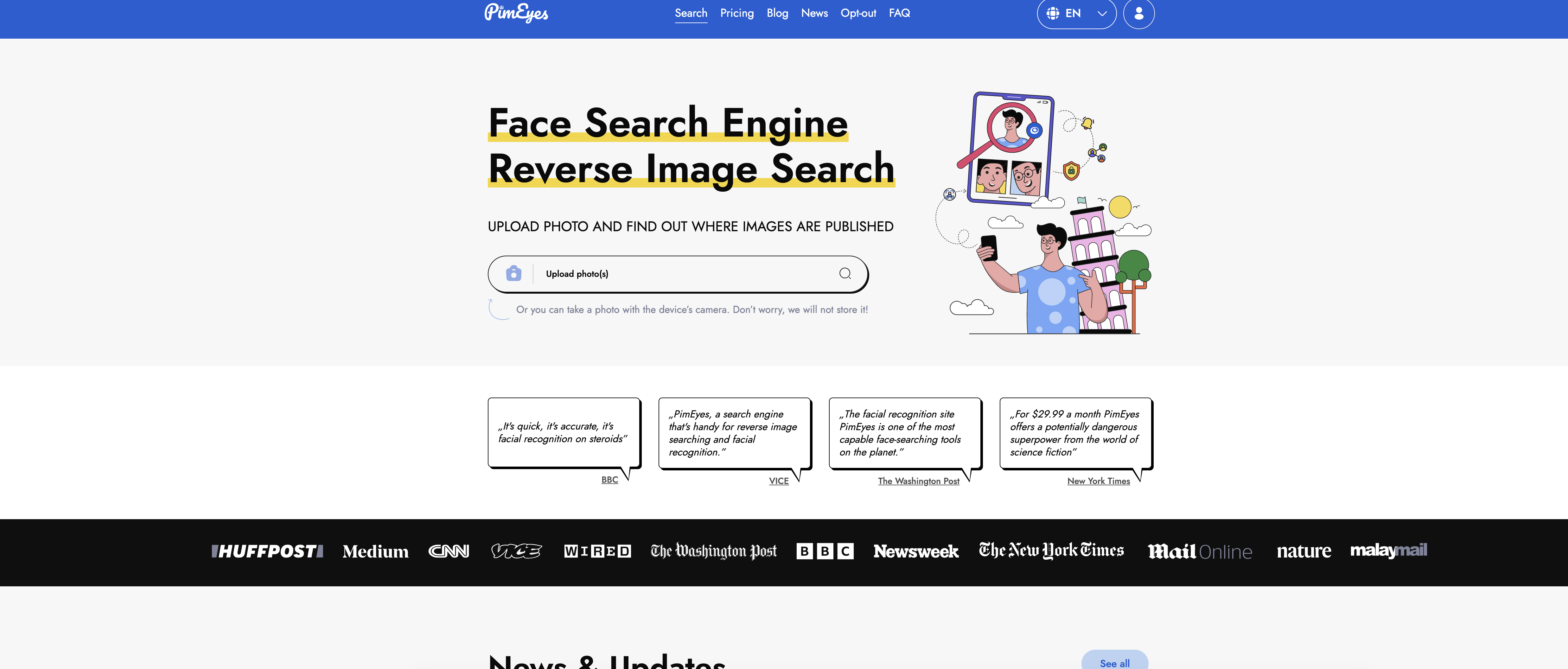 PimEyes - Screenshot showing the interface and features of this AI tool