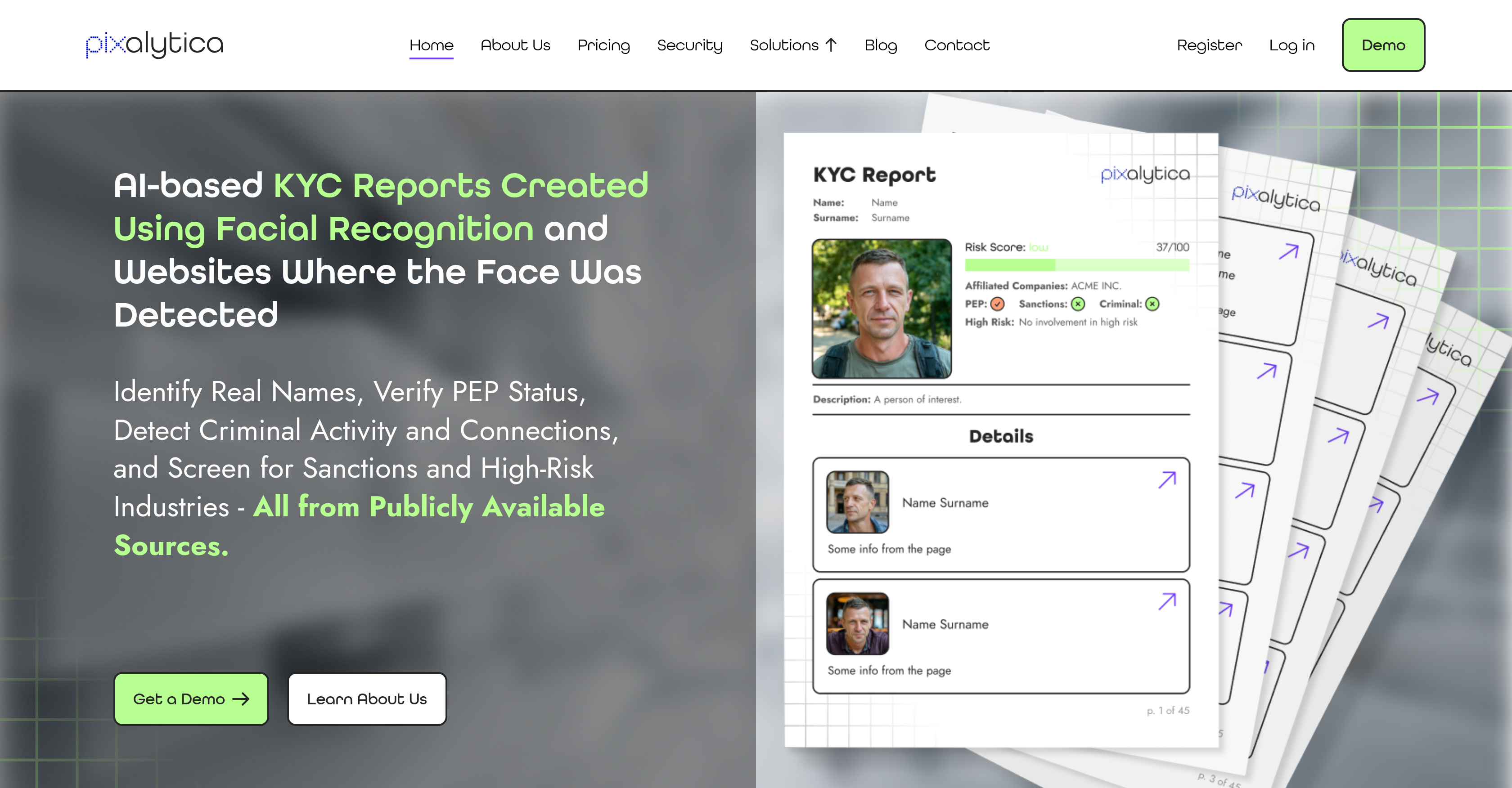 Pixalytica - Screenshot showing the interface and features of this AI tool