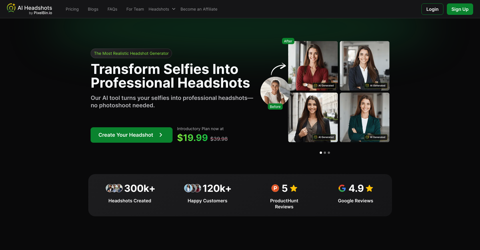 AI Headshots - Screenshot showing the interface and features of this AI tool