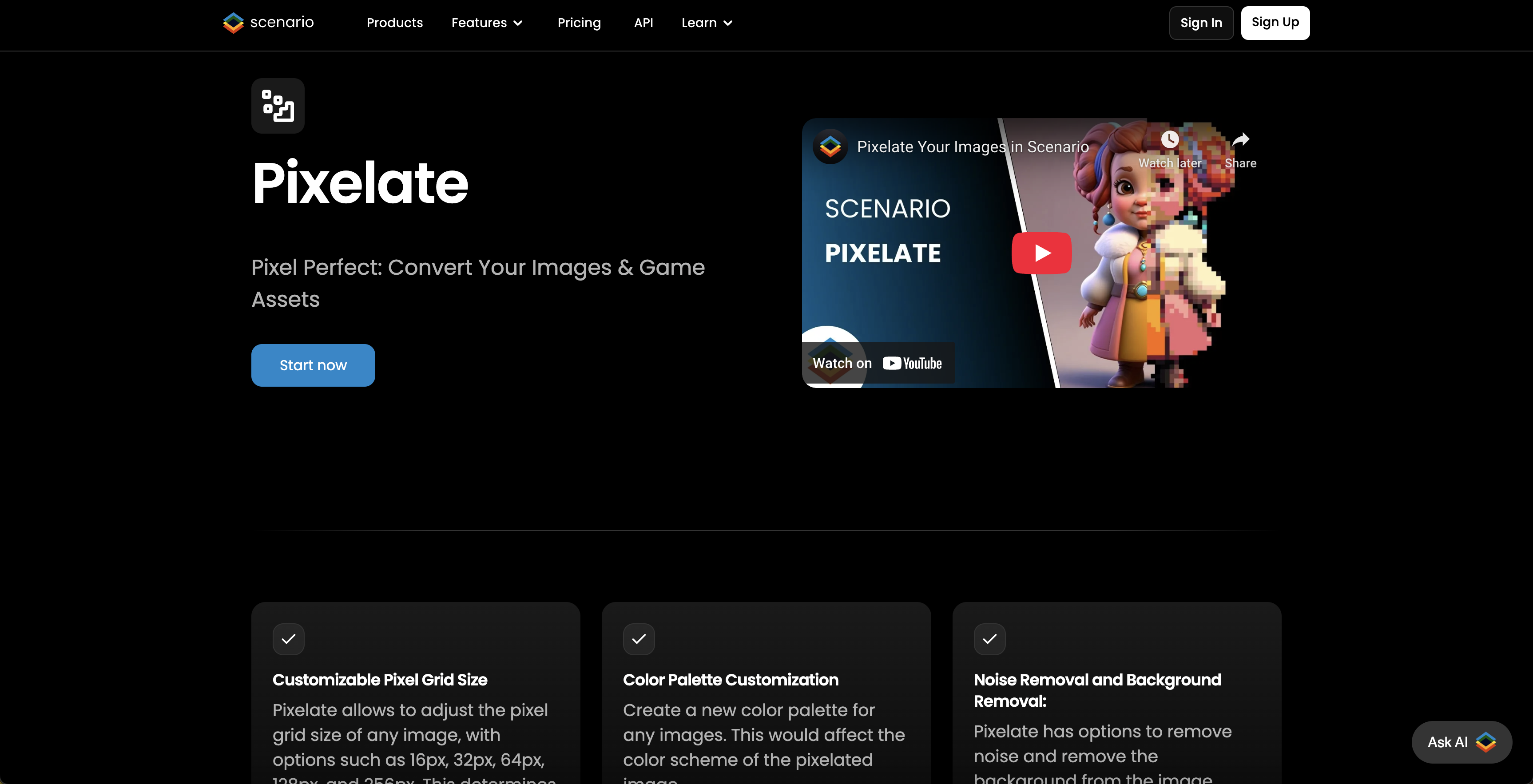 Pixelicious - Screenshot showing the interface and features of this AI tool