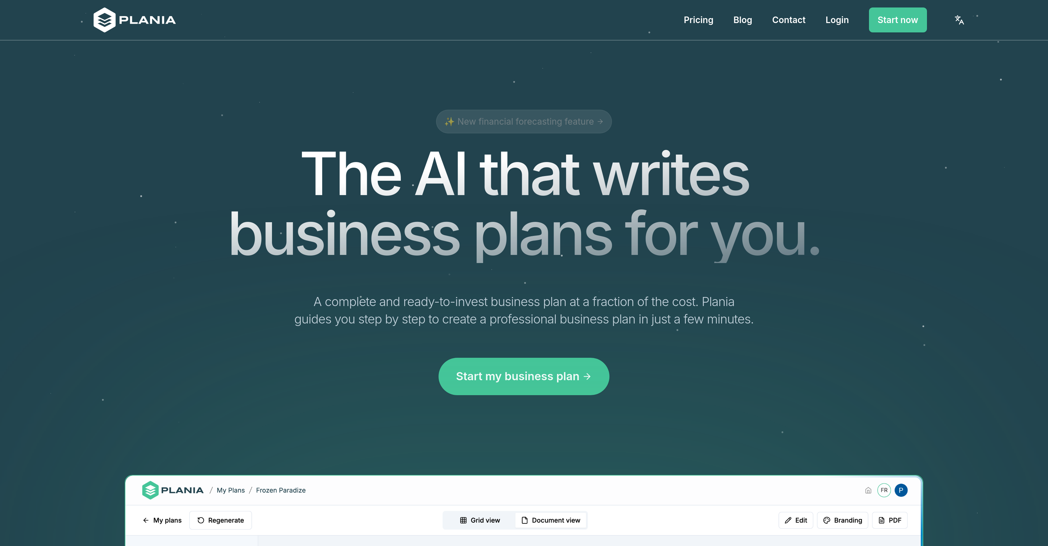Plania - Screenshot showing the interface and features of this AI tool