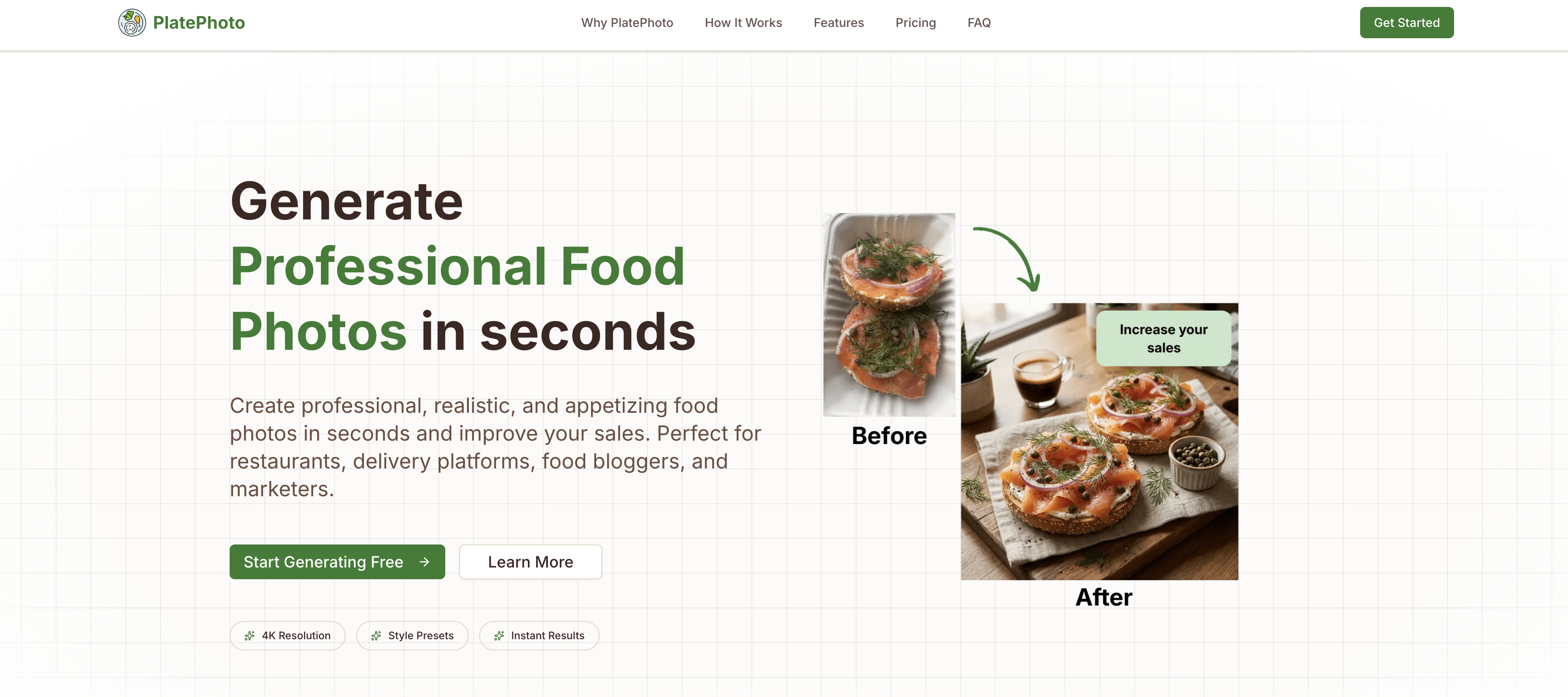 PlatePhoto - Screenshot showing the interface and features of this AI tool