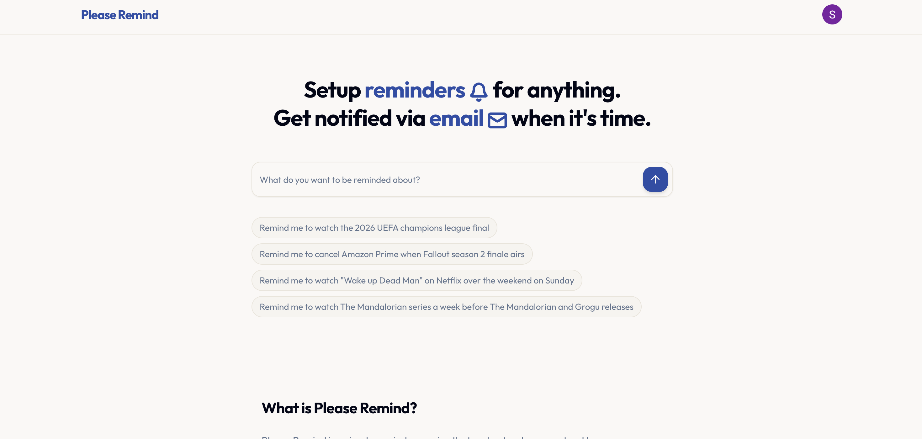 Please Remind - Screenshot showing the interface and features of this AI tool