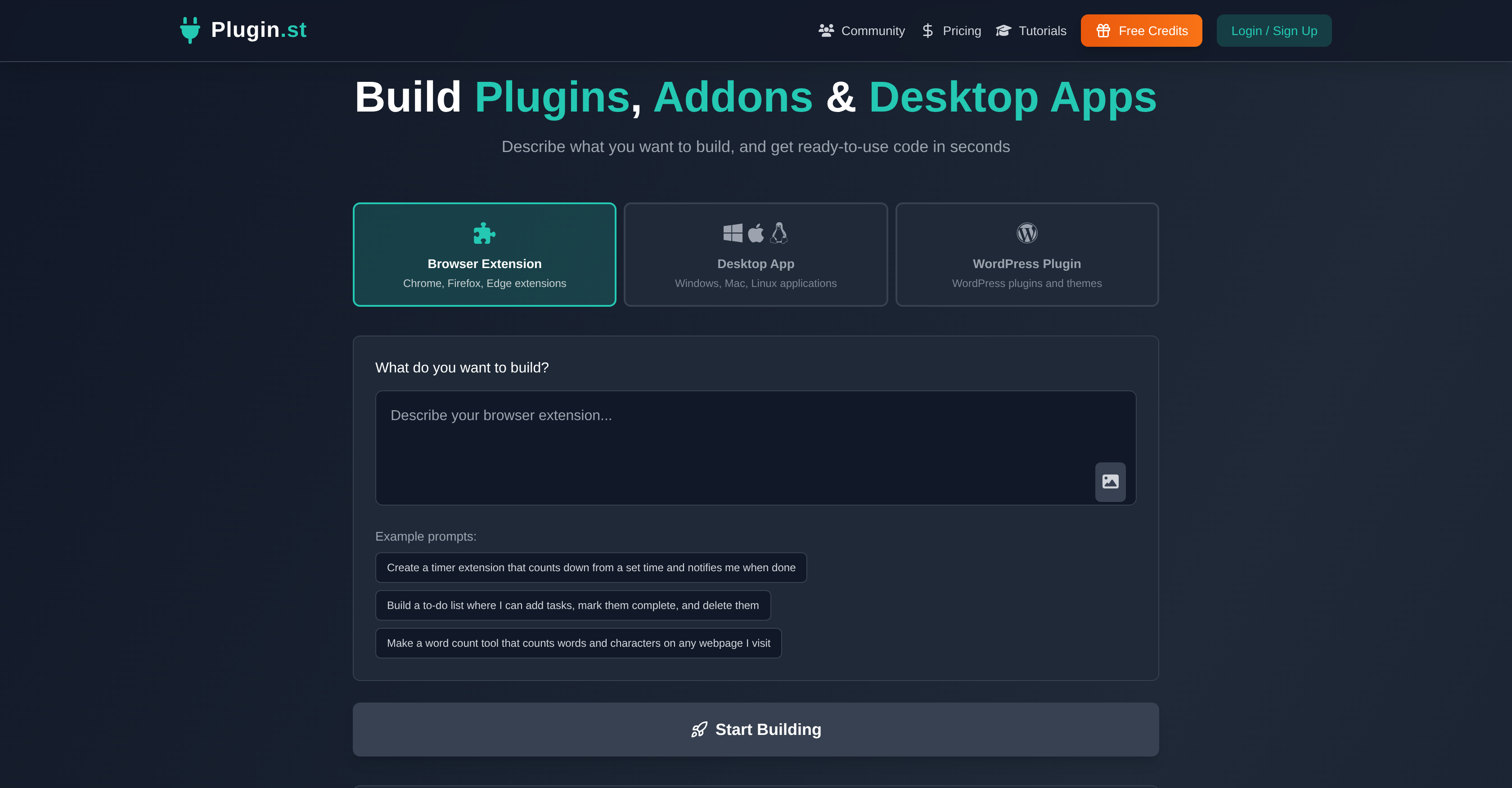 Plugin.st - Screenshot showing the interface and features of this AI tool