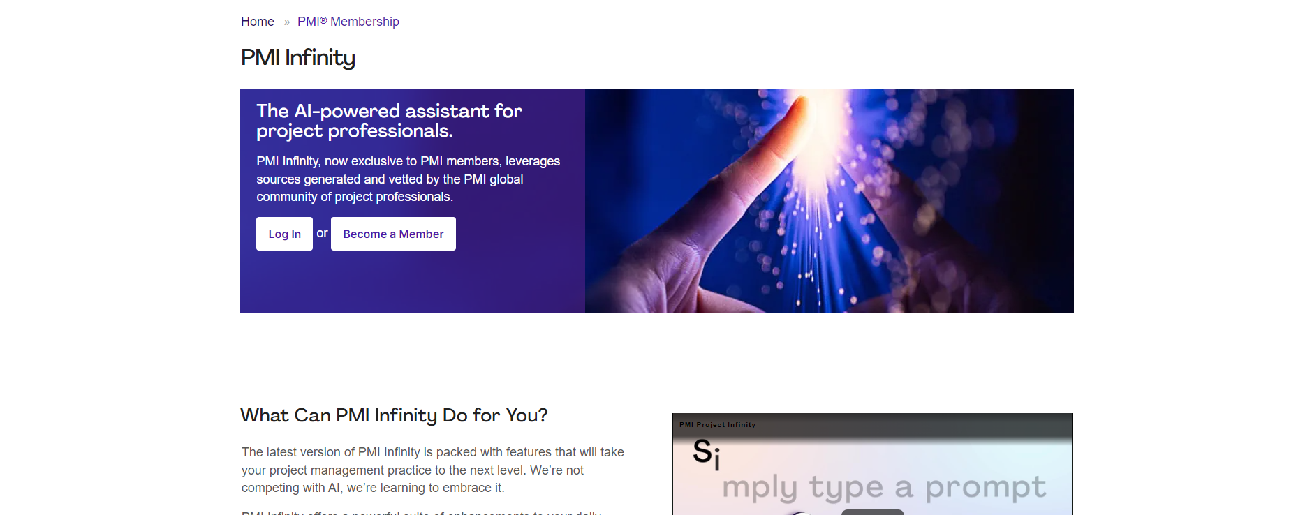PMI Infinity - Screenshot showing the interface and features of this AI tool
