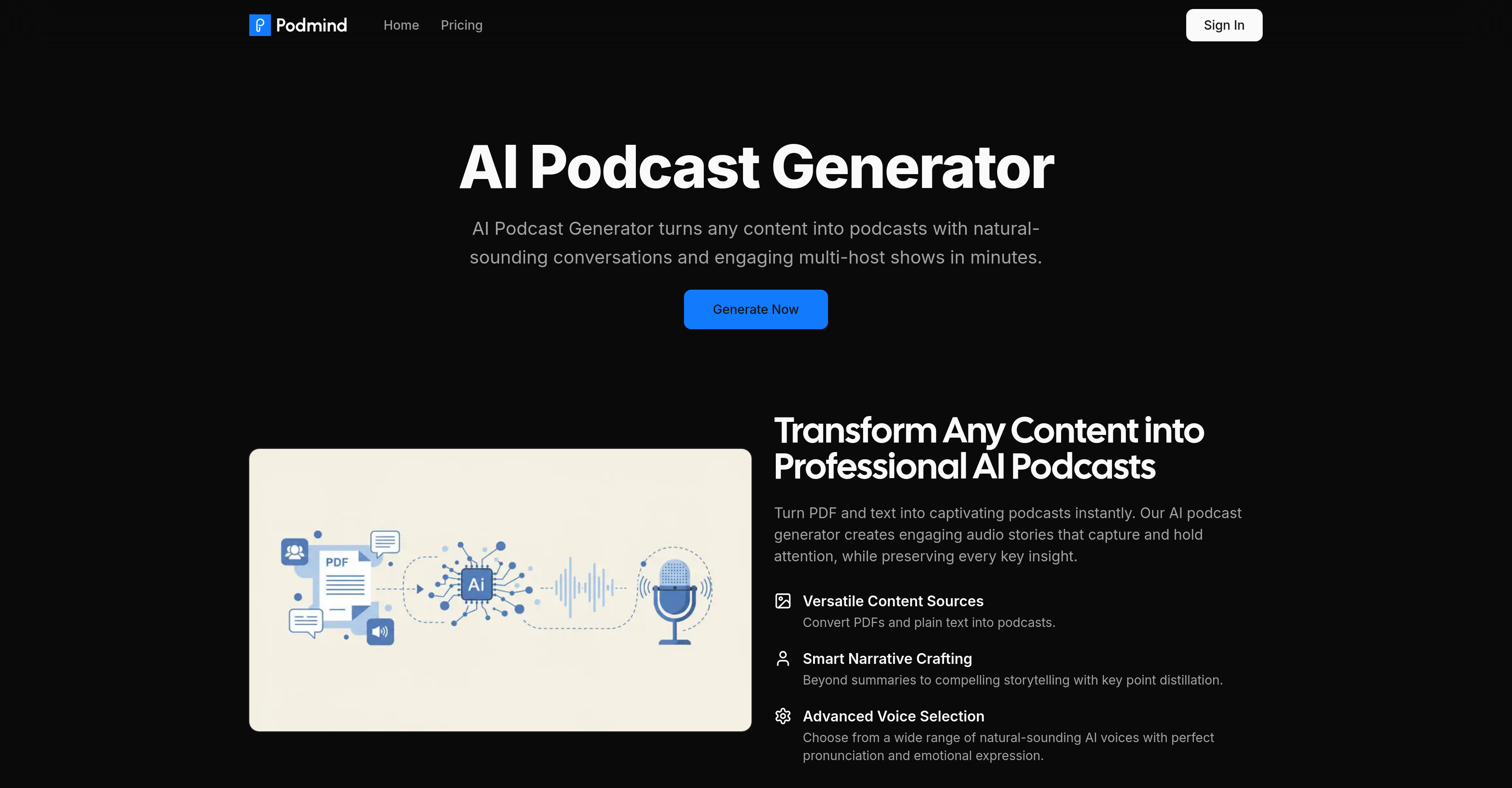 PodMind - Screenshot showing the interface and features of this AI tool