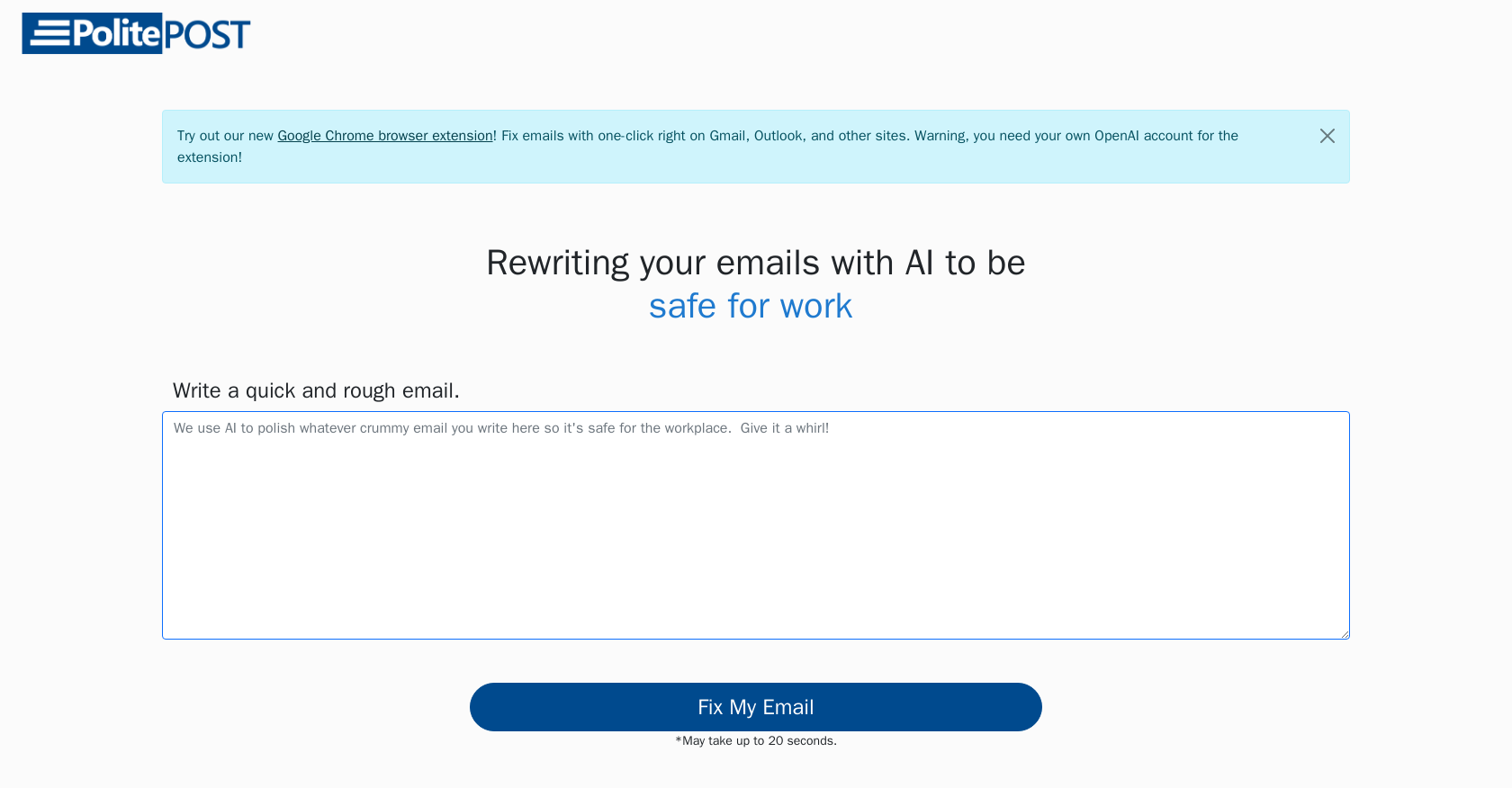 Politepost - Screenshot showing the interface and features of this AI tool