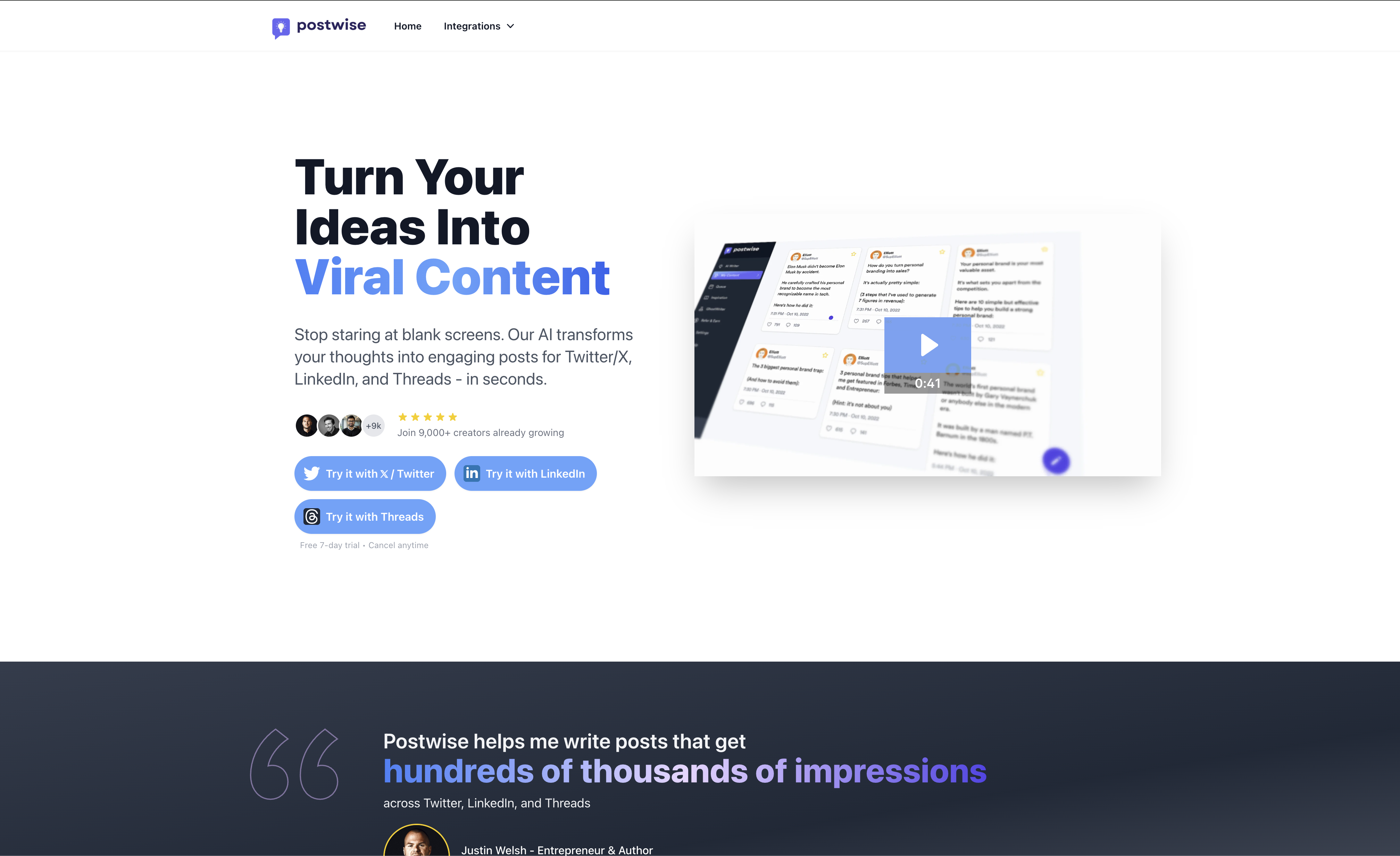 Postwise - Screenshot showing the interface and features of this AI tool