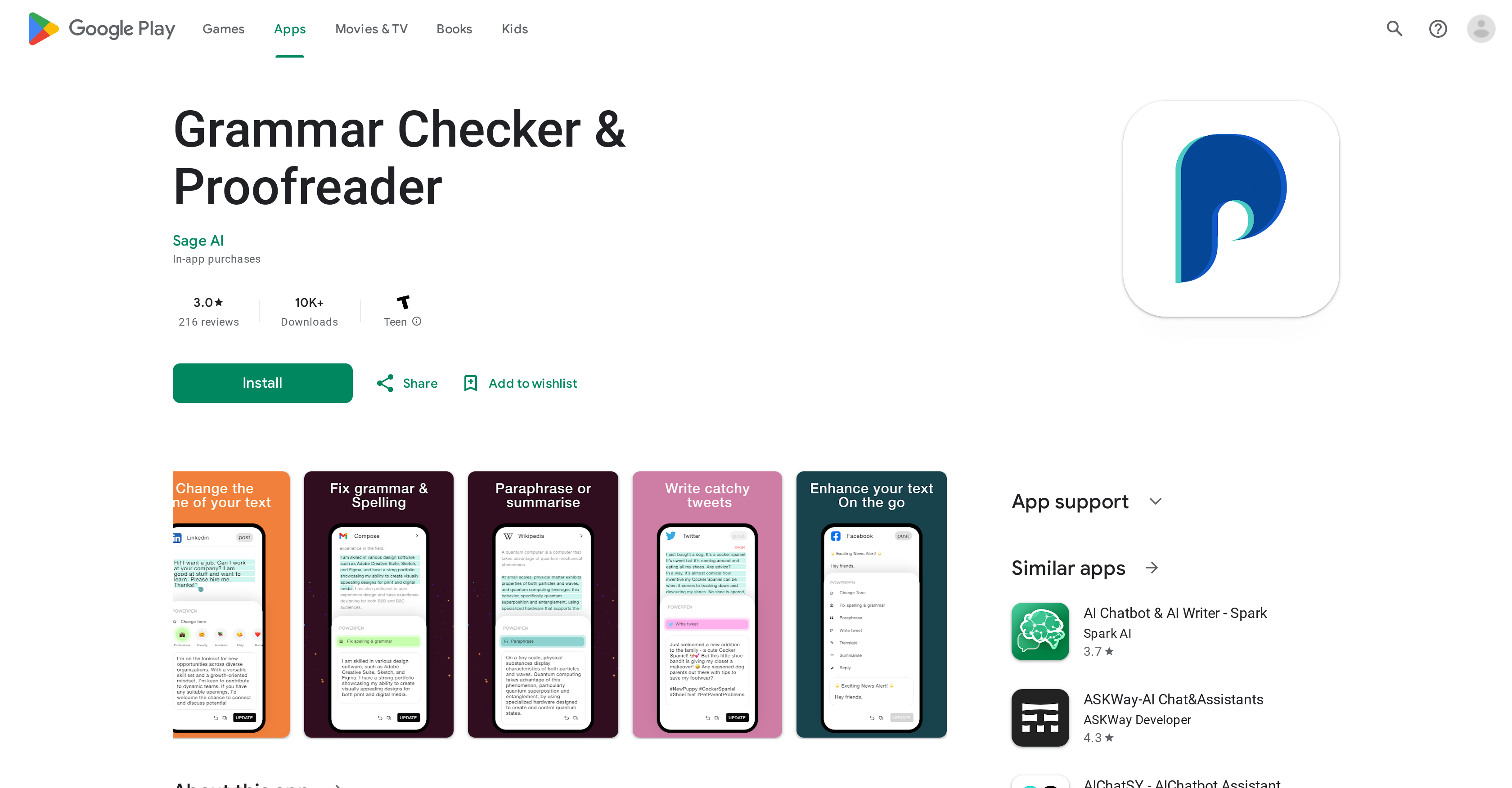 Grammar Checker & Proofreader - PowerPen - Screenshot showing the interface and features of this AI tool