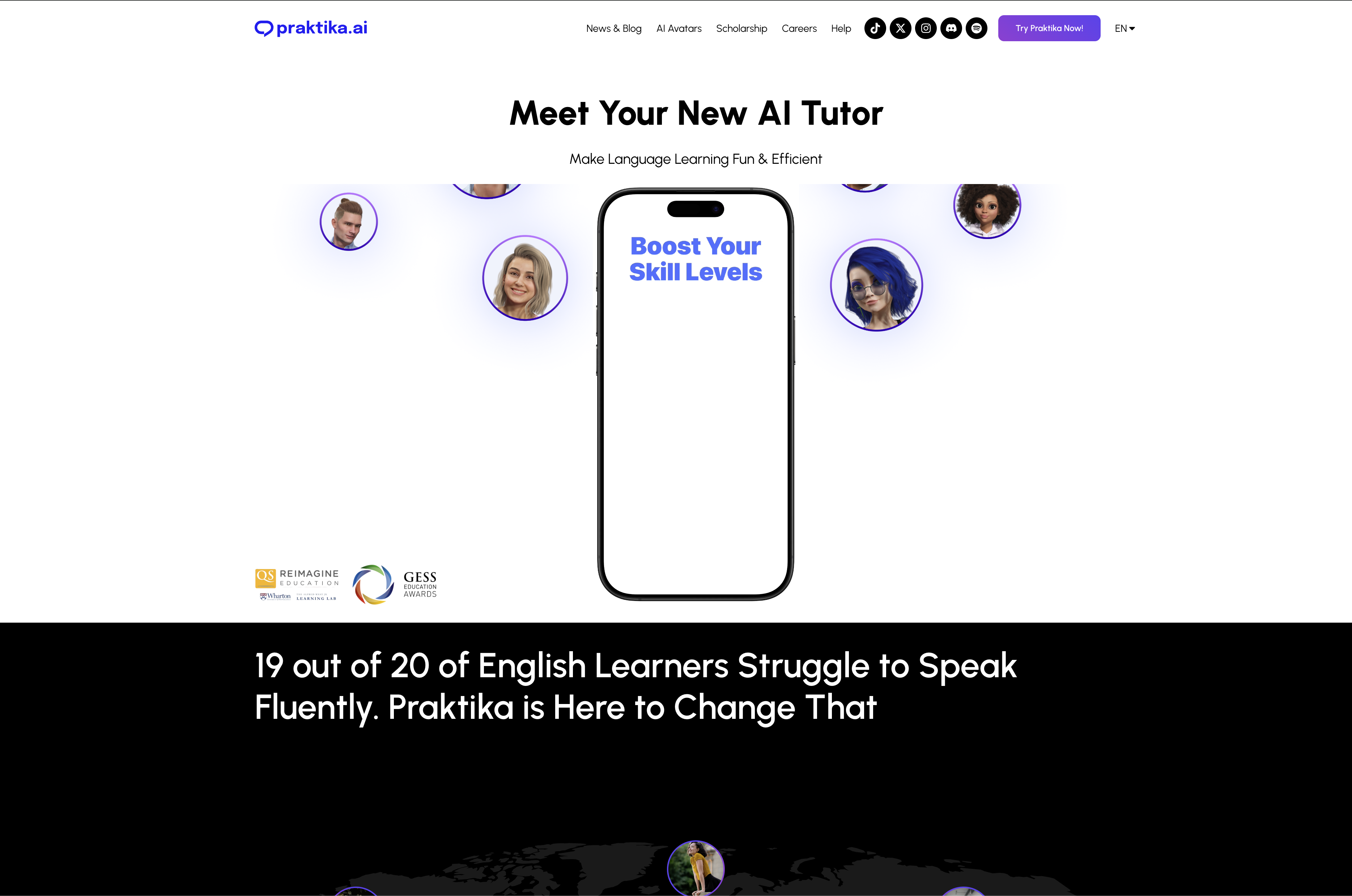 Praktika - Screenshot showing the interface and features of this AI tool