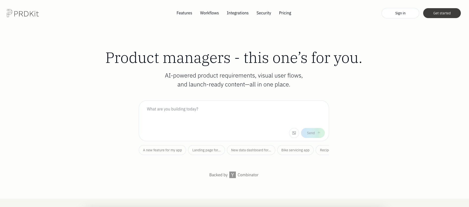 PRDKit - Screenshot showing the interface and features of this AI tool
