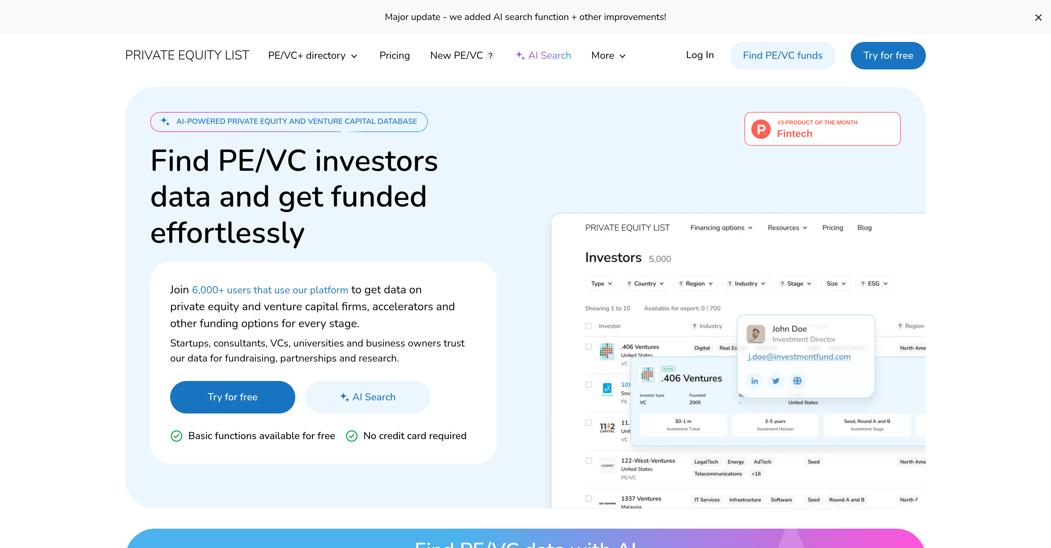 Private Equity List - Screenshot showing the interface and features of this AI tool