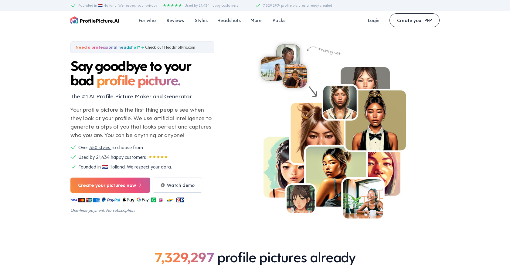 ProfilePicture.ai - Screenshot showing the interface and features of this AI tool